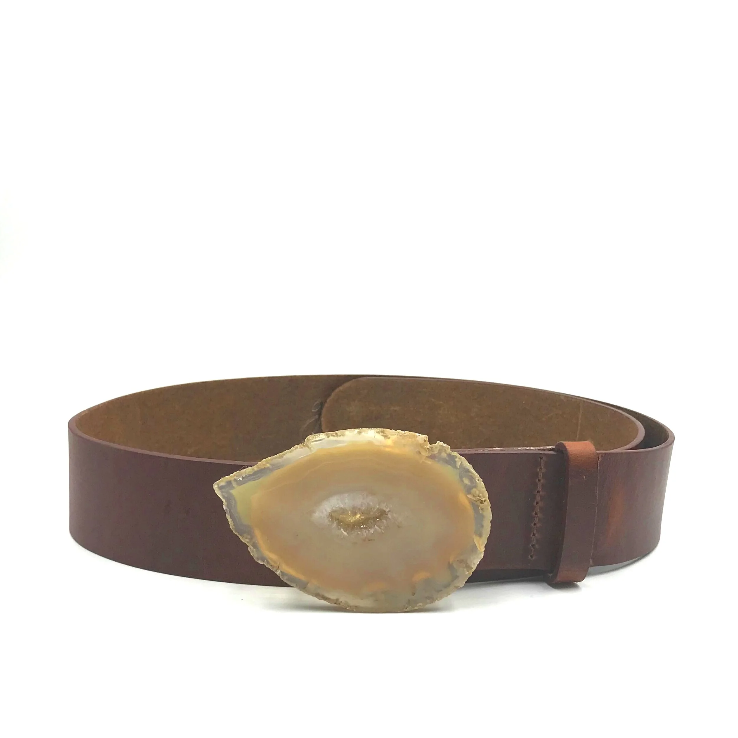 Natural Agate Chocolate Leather Belt - Extra Small