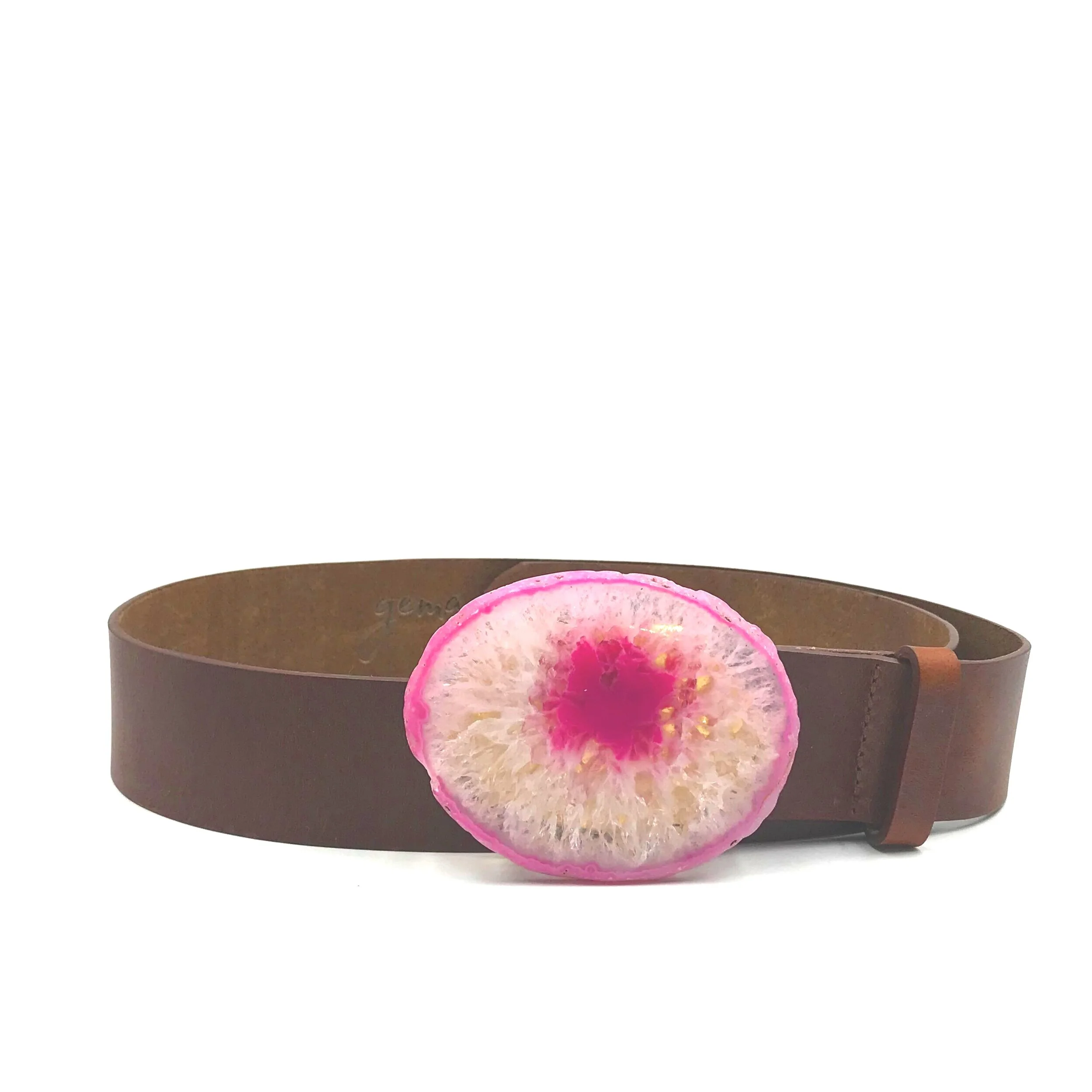 Pink Agate Chocolate Leather Belt - Extra Small