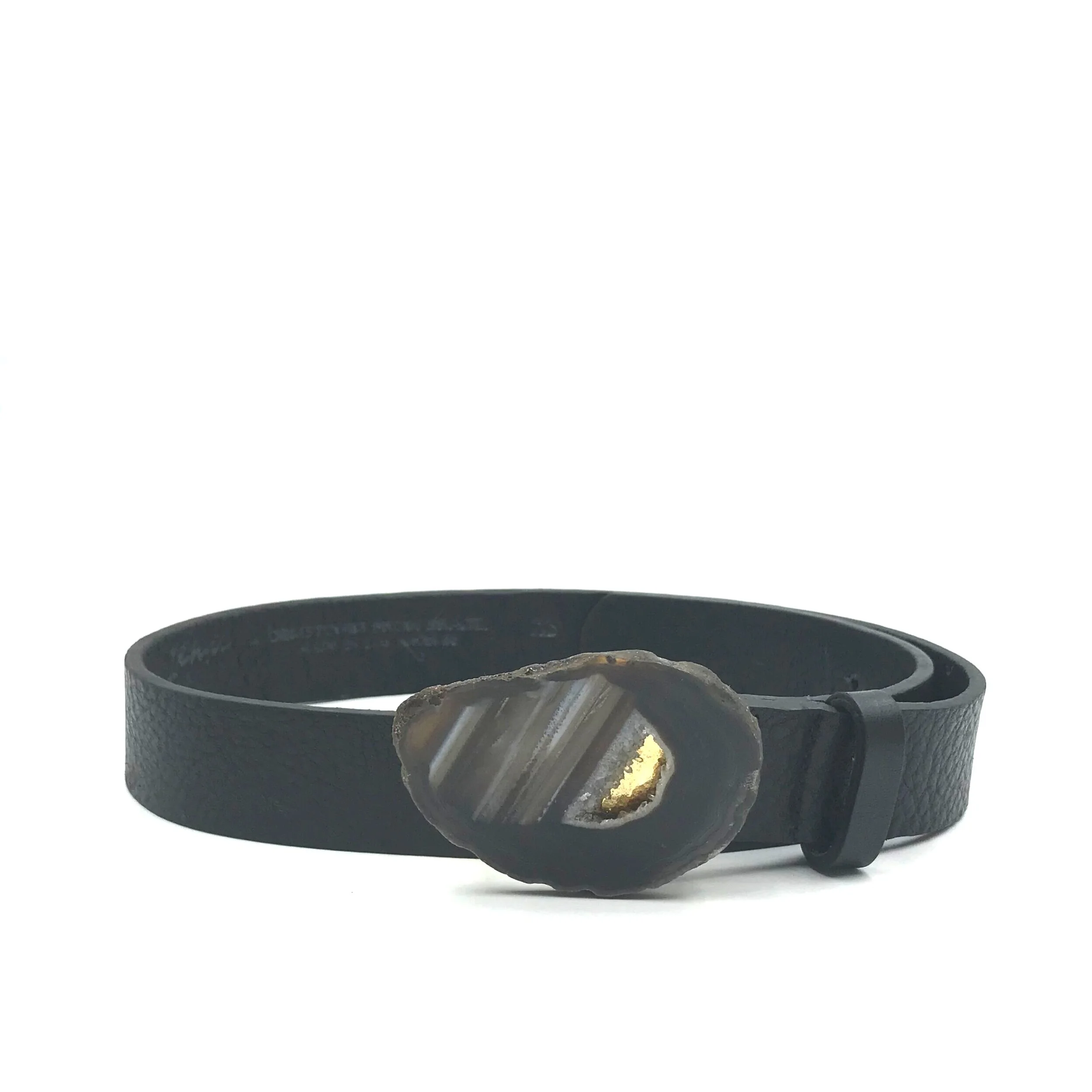 Black Agate Black Leather Belt - Extra Small