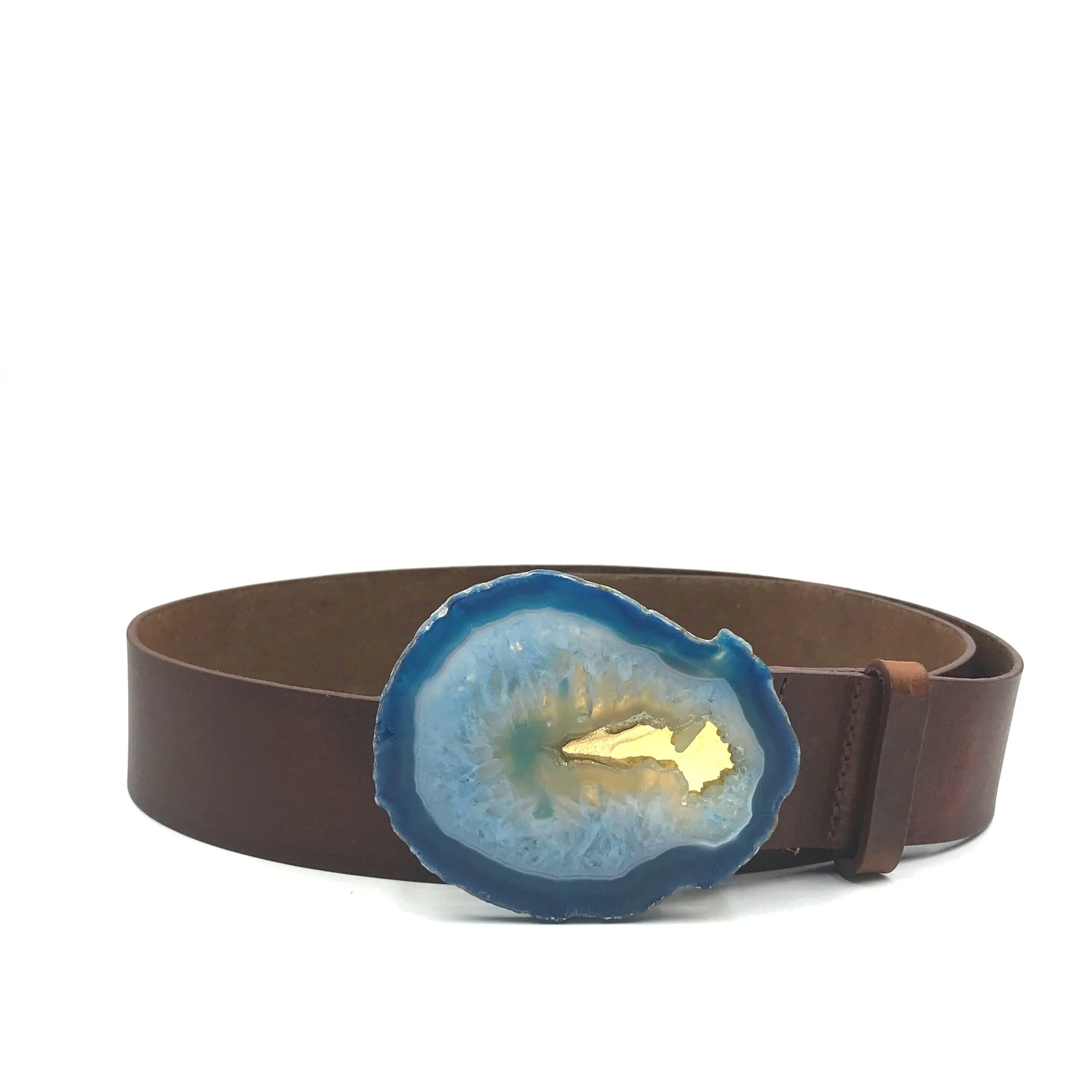 Blue Agate Chocolate Leather Belt - Extra Small