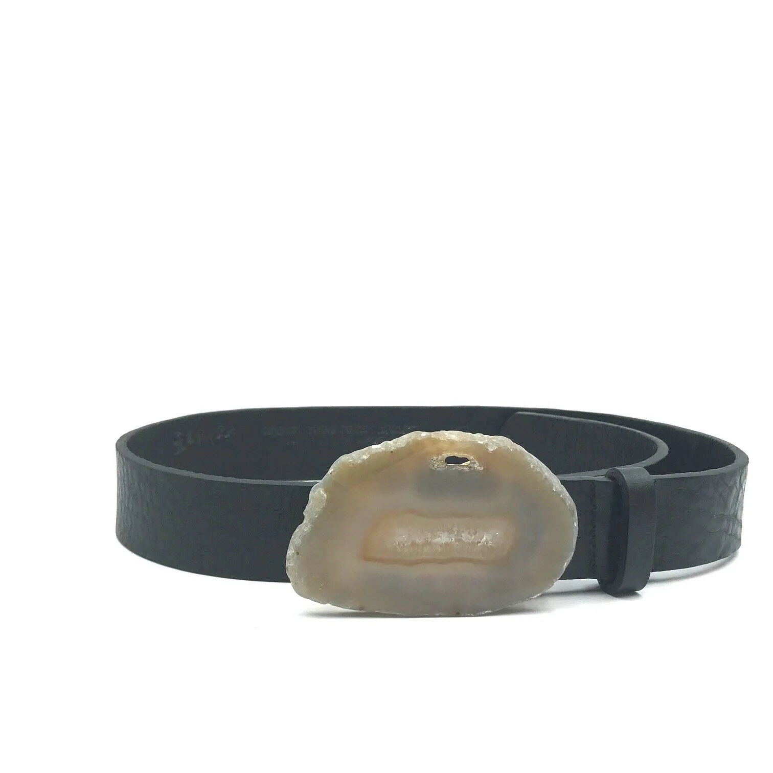 Natural Agate Black Leather Belt - Extra Small