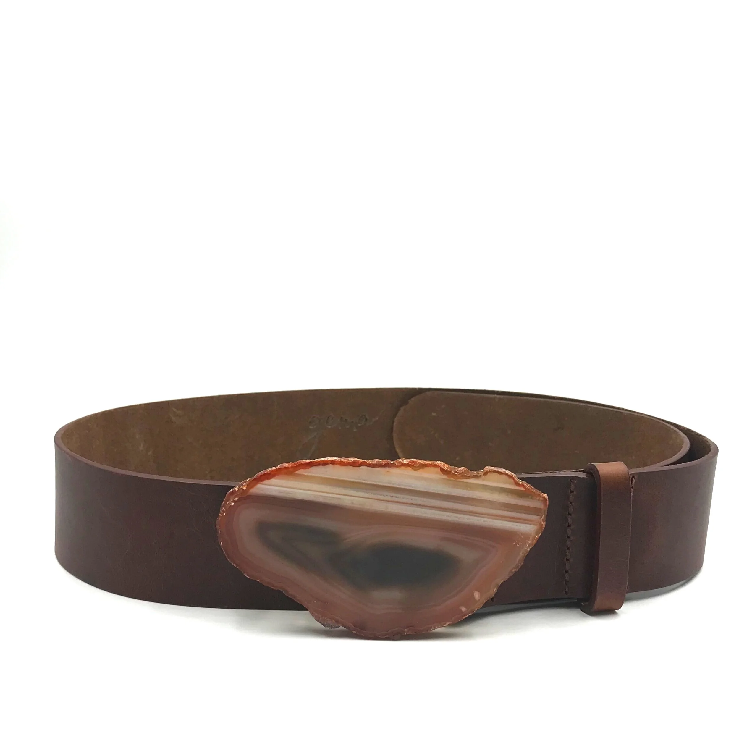 Natural Agate Chocolate Leather Belt - Extra Small