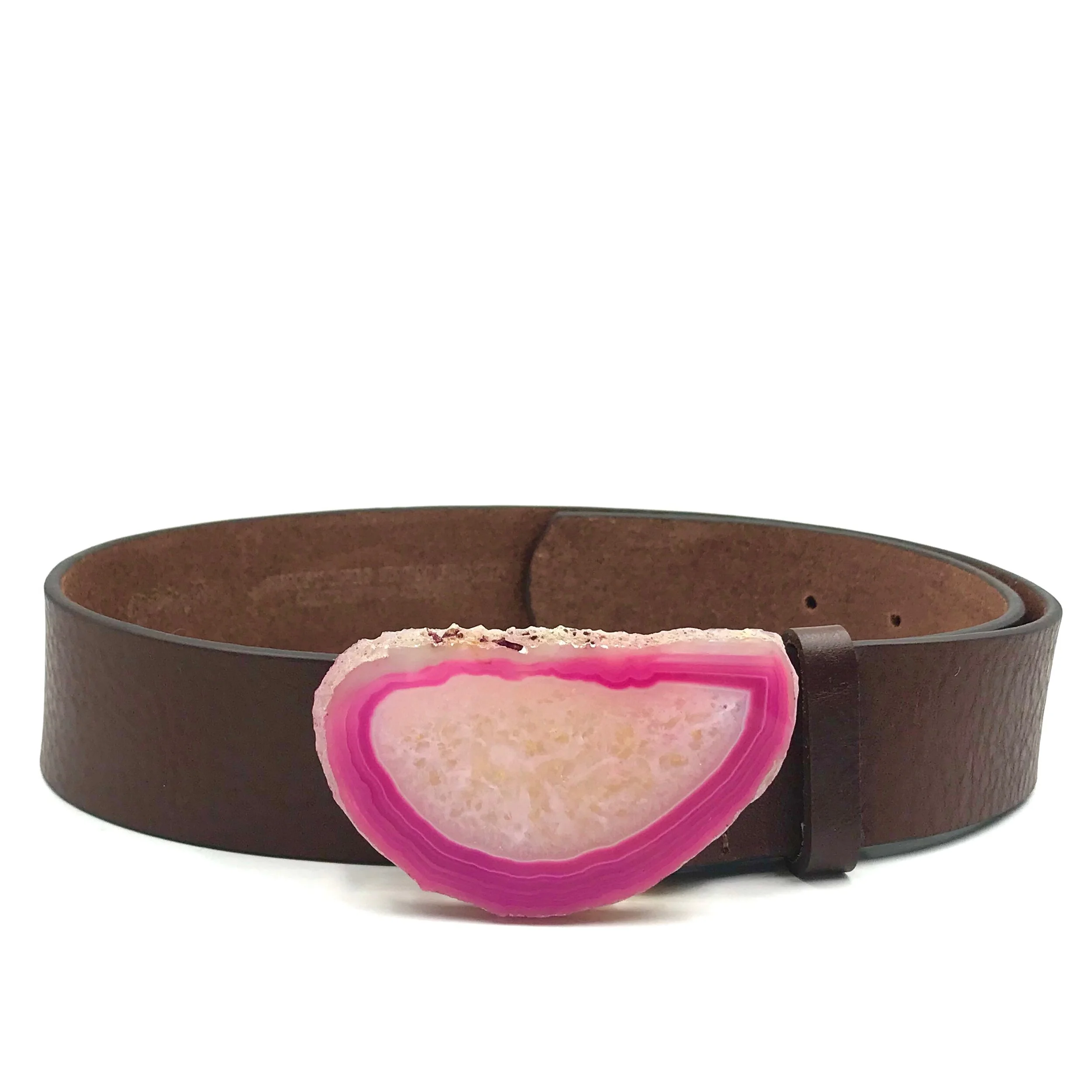 Pink Agate Chocolate Leather Belt - Small