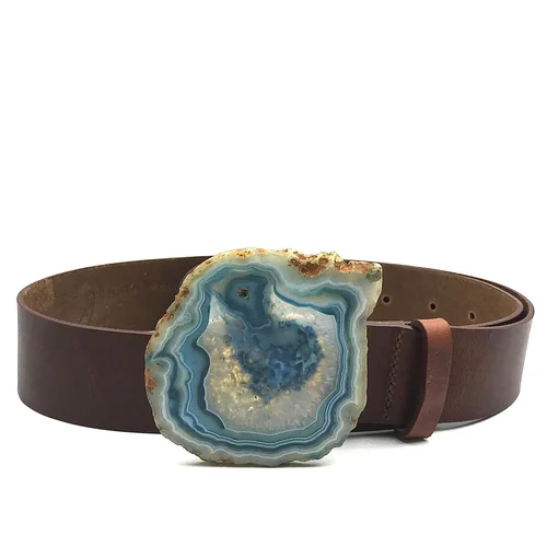 Blue Agate Chocolate Leather Belt - Extra Small — MAXCILA display picture 3
