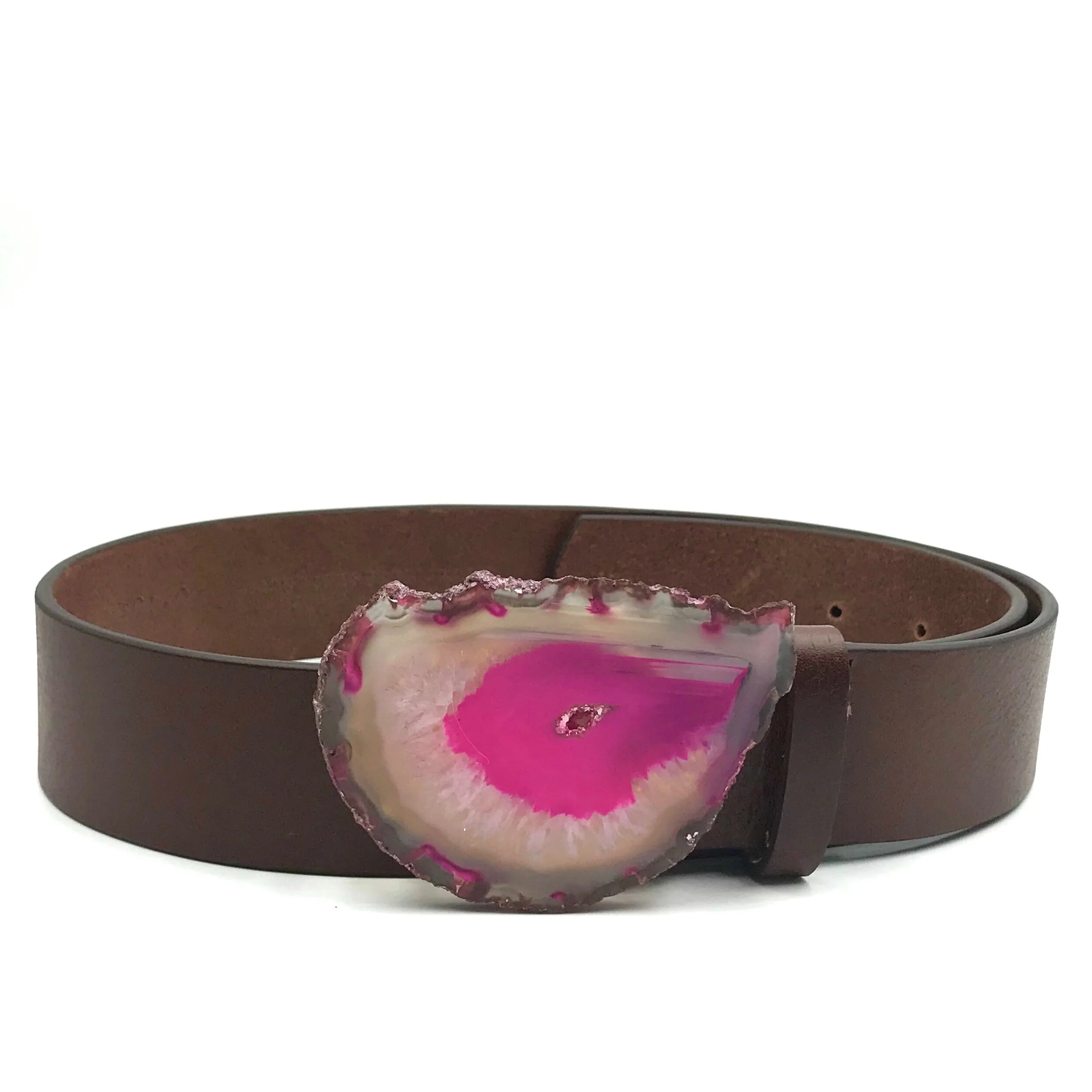 Pink Agate Chocolate Leather Belt - Small