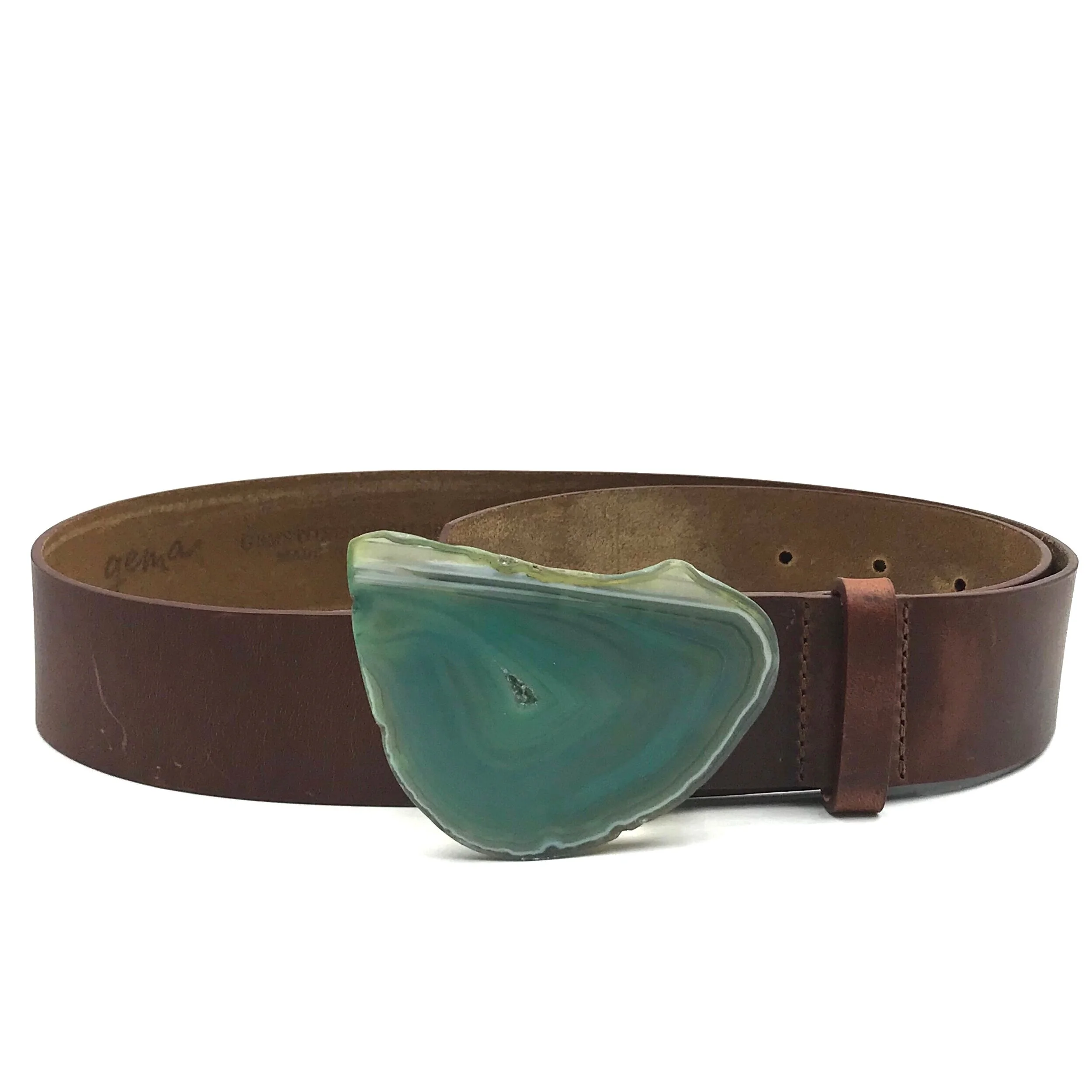 Green Agate Chocolate Leather Belt - Small
