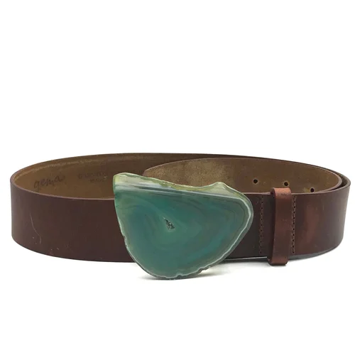 Natural Agate White Leather Belt - Large — MAXCILA display picture 1