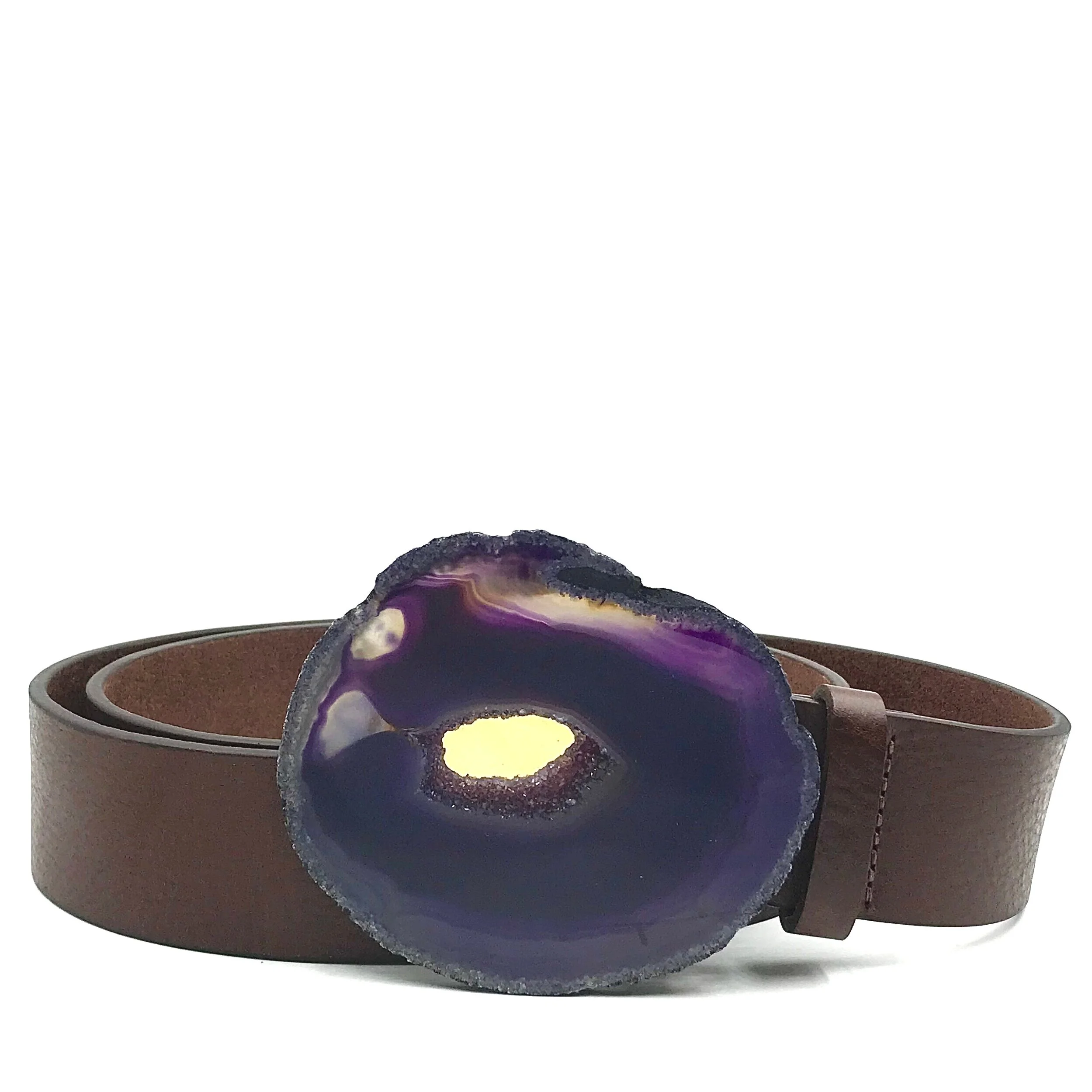 Purple Agate Chocolate Leather Belt - Medium