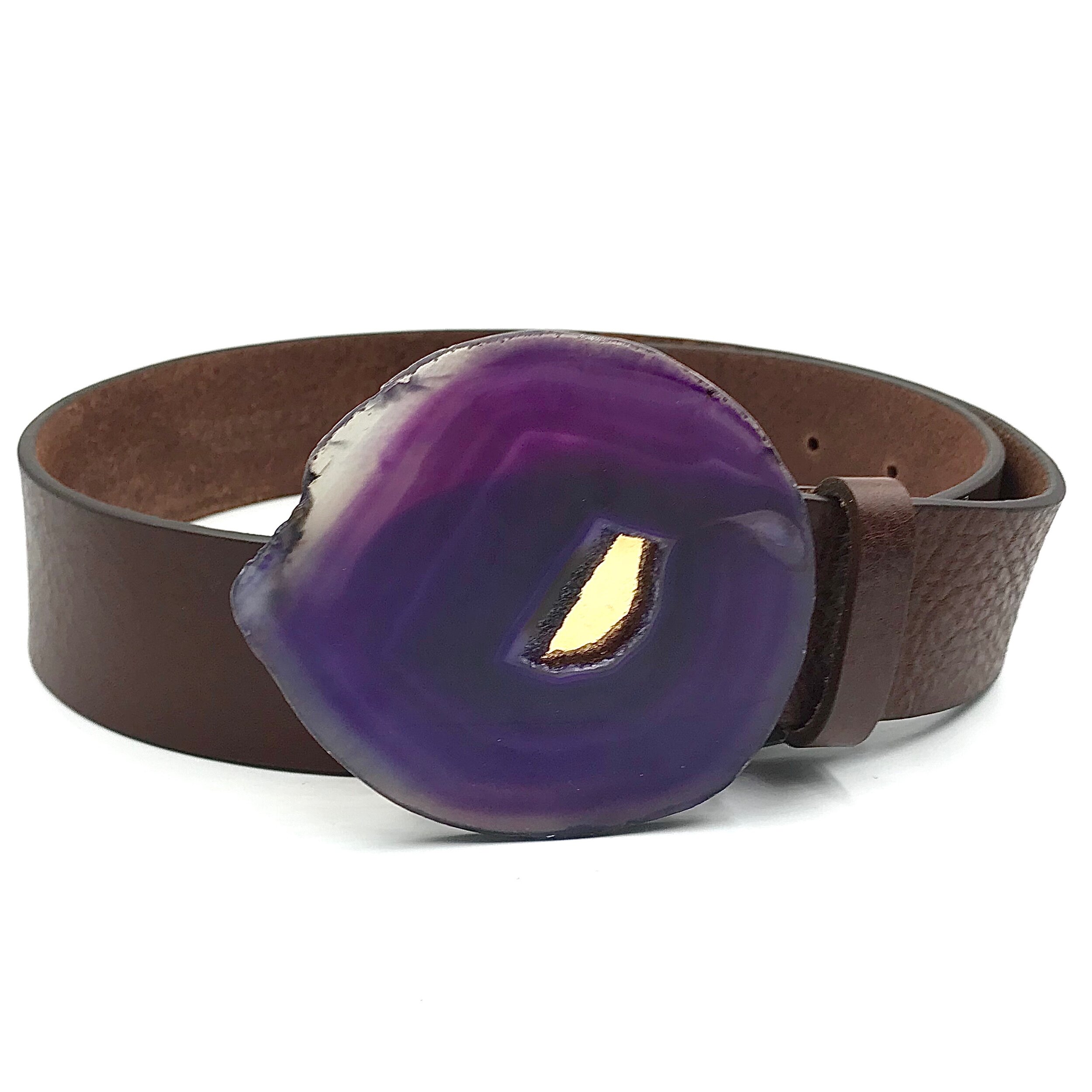 Purple Agate Chocolate Leather Belt - Small