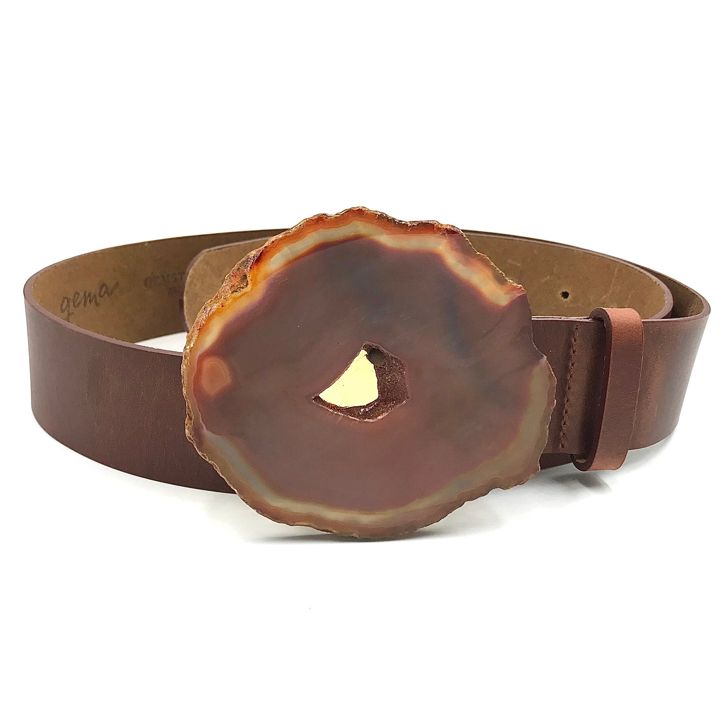 Natural Agate Chocolate Leather Belt - Small