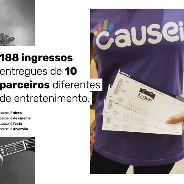 em 2019 foram 188 ingressos dados para quem CAUSOU a transforma&ccedil;&atilde;o atrav&eacute;s do voluntariado. isto &eacute; @causei.com.vc 
e isto tamb&eacute;m &eacute; parceria: obrigado aos incans&aacute;veis produtores e espa&ccedil;os cultura