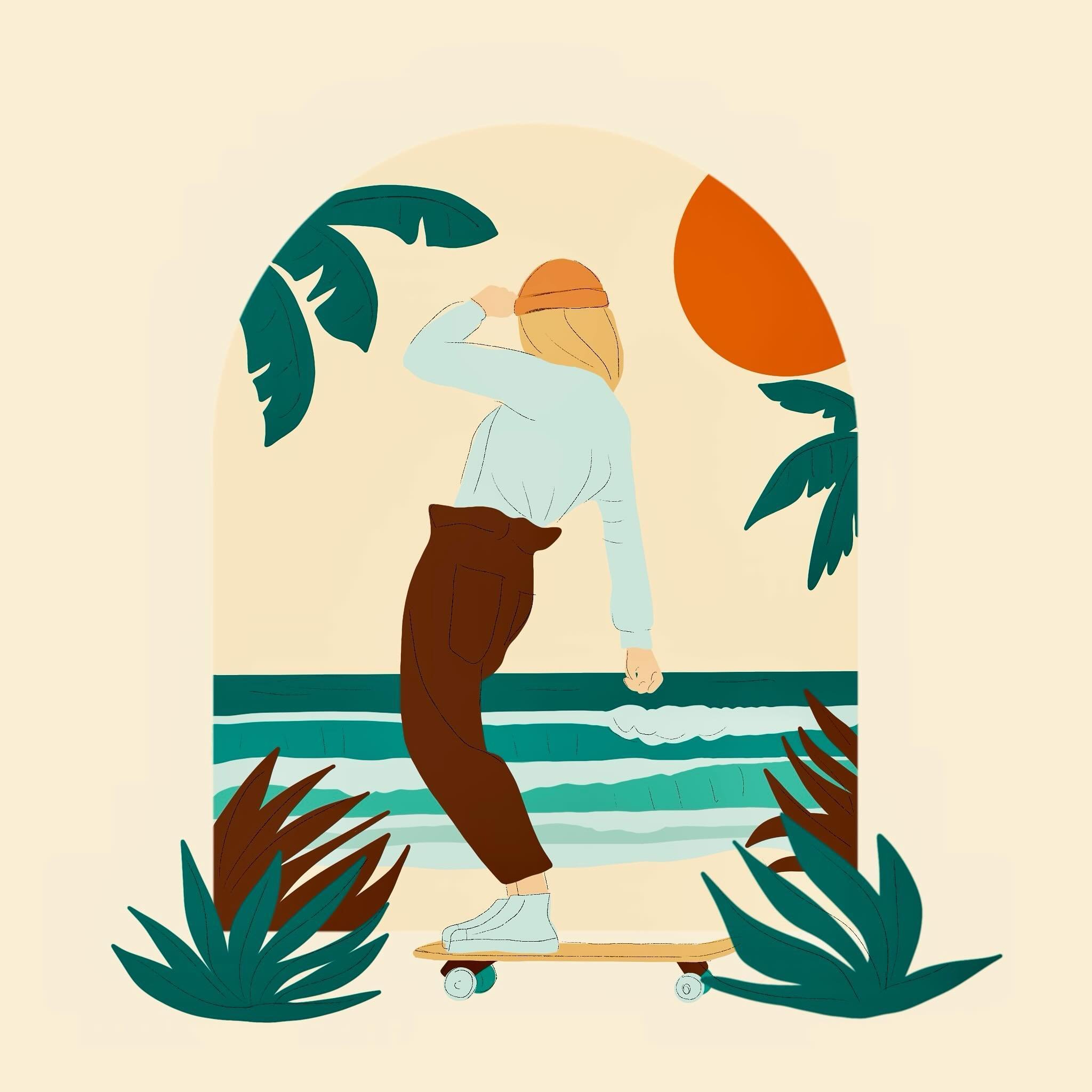 Illustration rapide sur @procreate que j&rsquo;ai toujours sous la main. ✍️ La mer, le skate ✨ tout va bien ! 

#illustratricenantaise #illustratrice #luciegautier #illustration #skate #nantes #surf #artwork #skateboard #surfskate