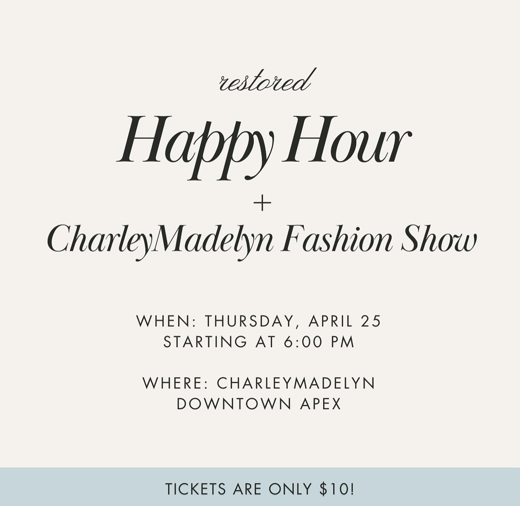 We know a few of you have already registered for this month&rsquo;s happy hour, but for those who haven&rsquo;t, it&rsquo;s going to be a good time! Join us at @shopcharleymadelyn for a night of fashion and mocktails while supporting a great cause. A