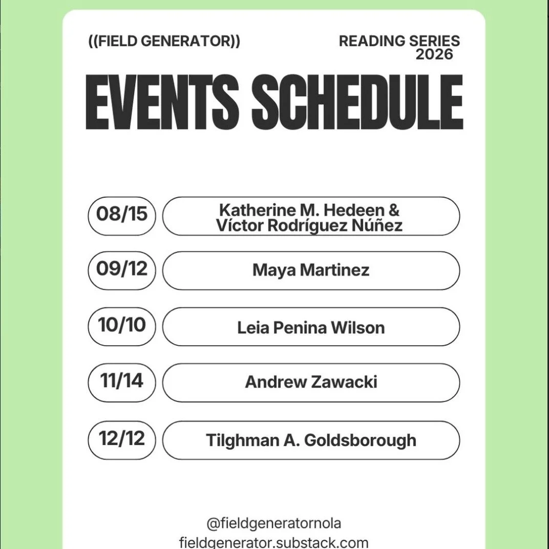 super excited to be a part of this reading series! thx @fieldgeneratornola