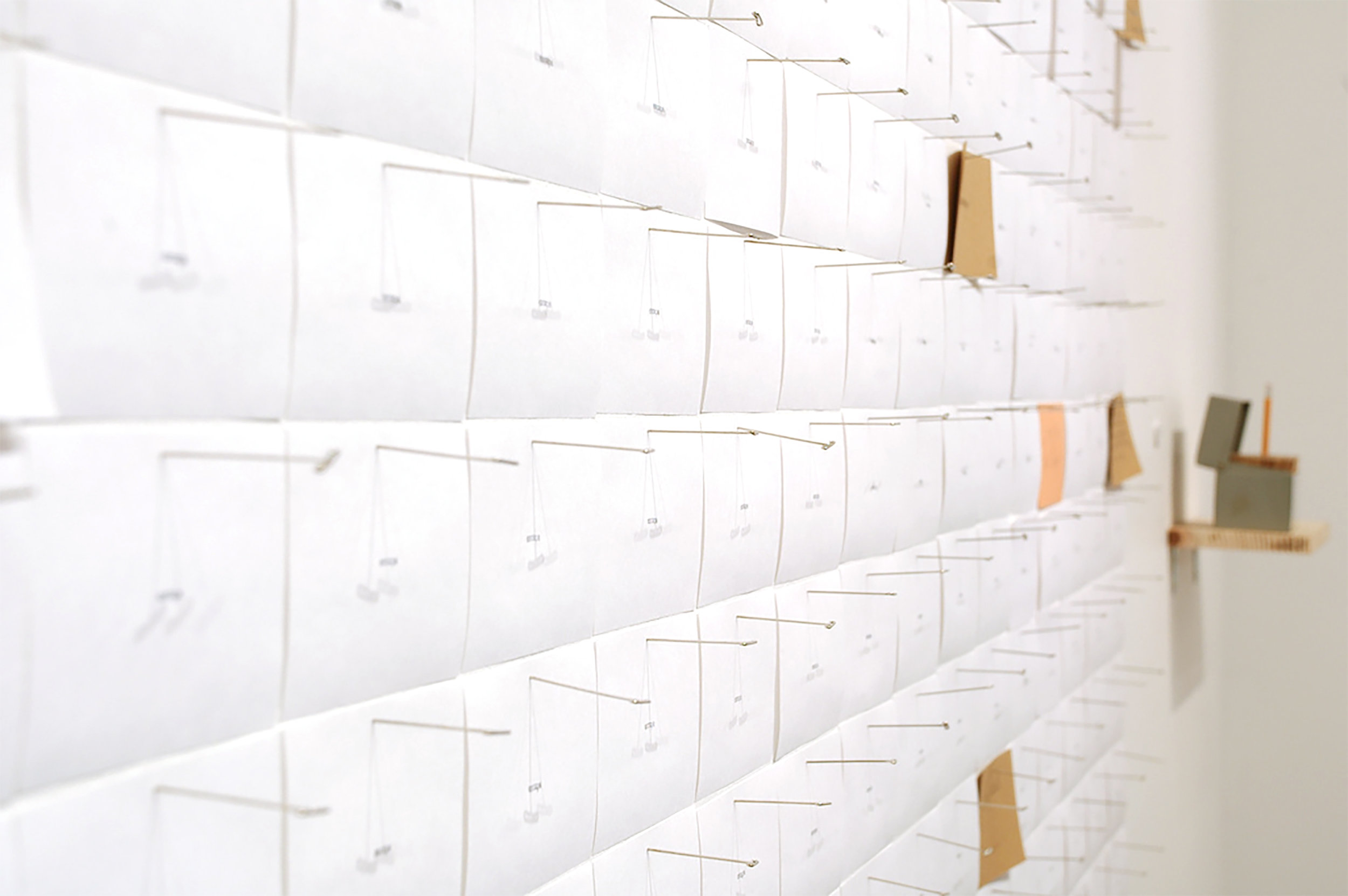   Always Have an Escape Plan  (detail),   Installation Size Varies, 240 index cards &amp; T-pins, 2014 