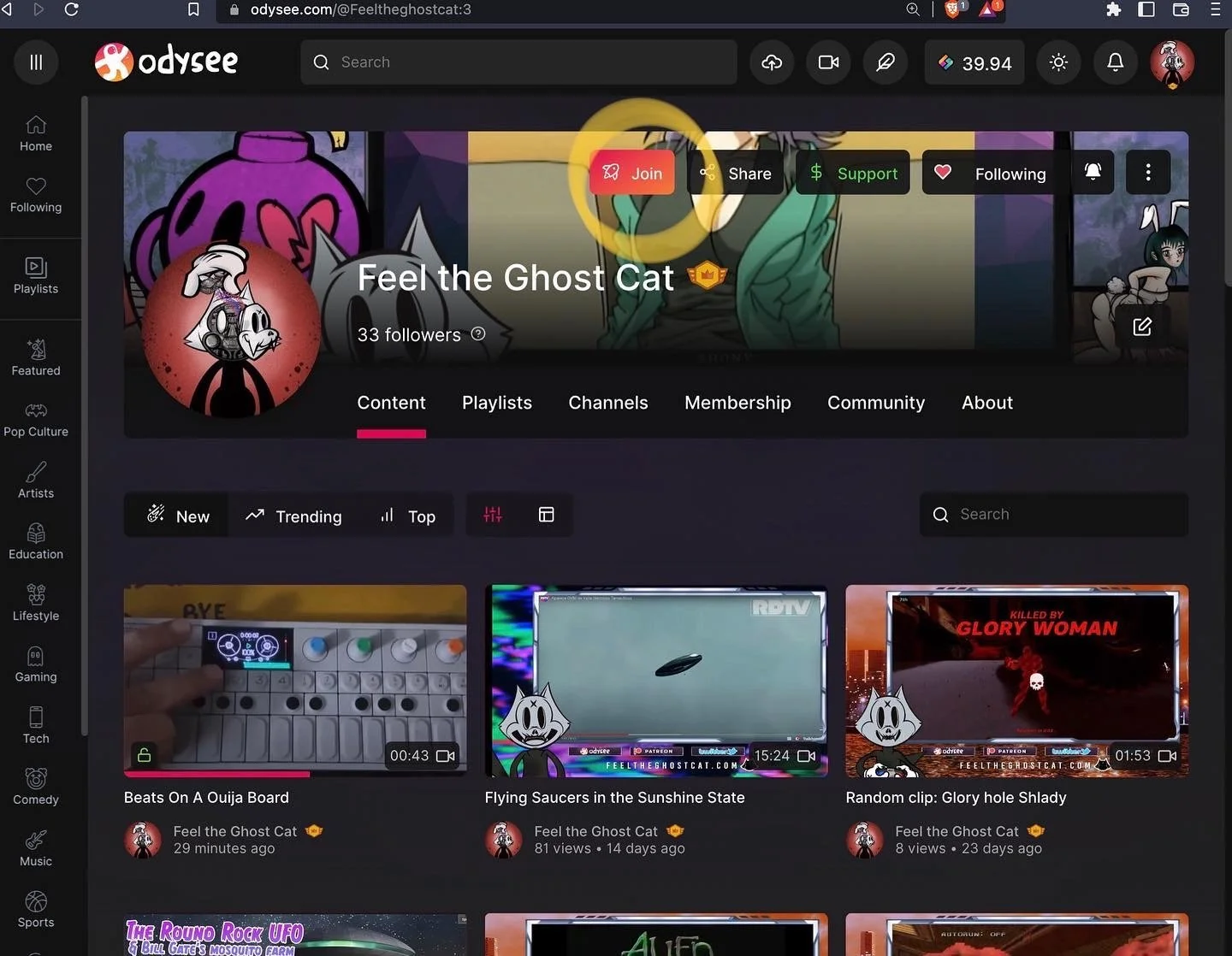 New Membership content on Odysee