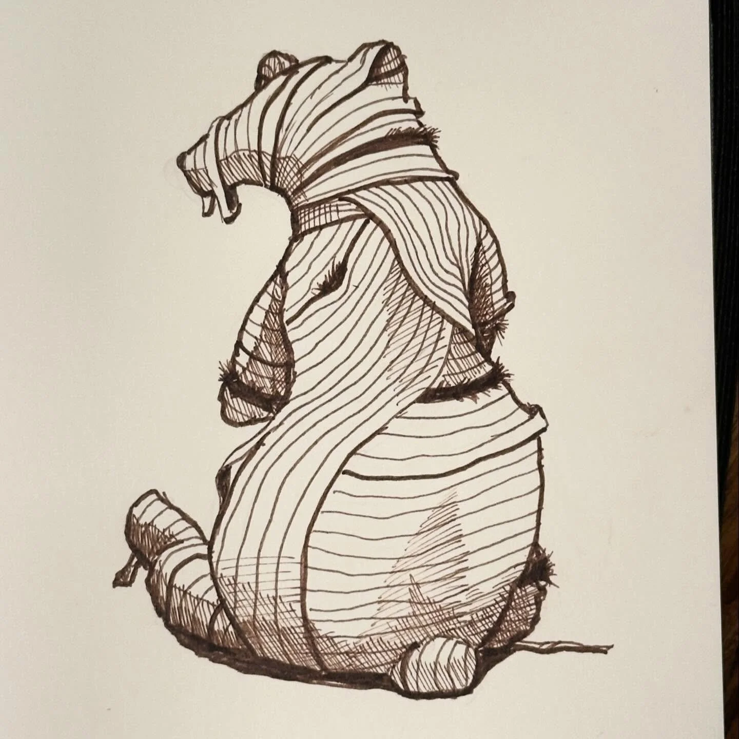Revisited an old theme. Wrapped up bear. 🧸
.
.
.
.
. 
. 
#sketch #ink #bear #hudsonvalleyart #bearart