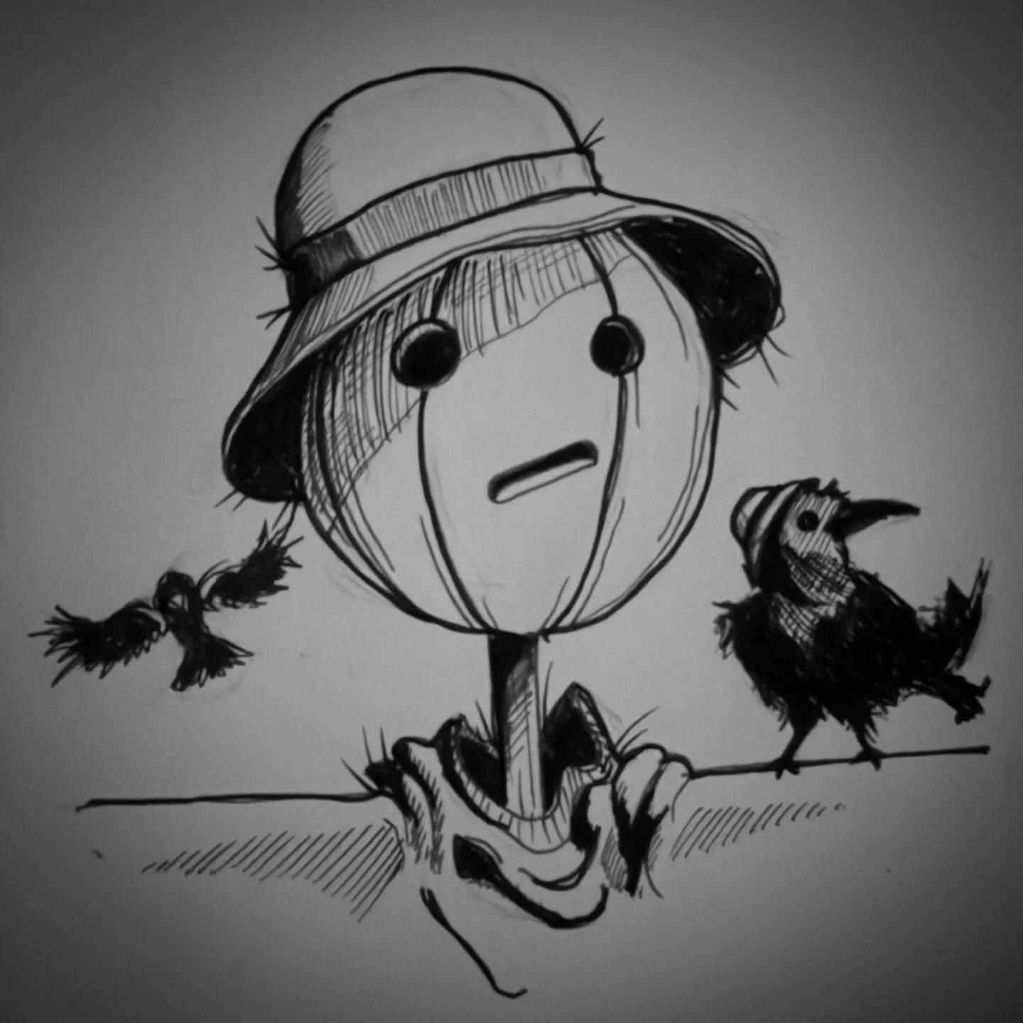 @abbieeicher.art finally got me to join #artfight2026. This is my first attack. His name is Henry and scaring crows makes him sad. He likes the crows. #artfight #mimivolt