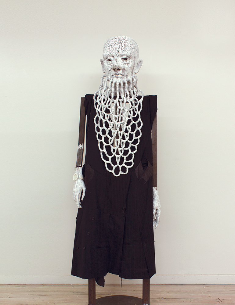   Jury Award Winner  Andrea du Chatenier,  Lucky Man , 2015, Clay, steel, pinstripe suiting, 2100 x 700 x 500mm 