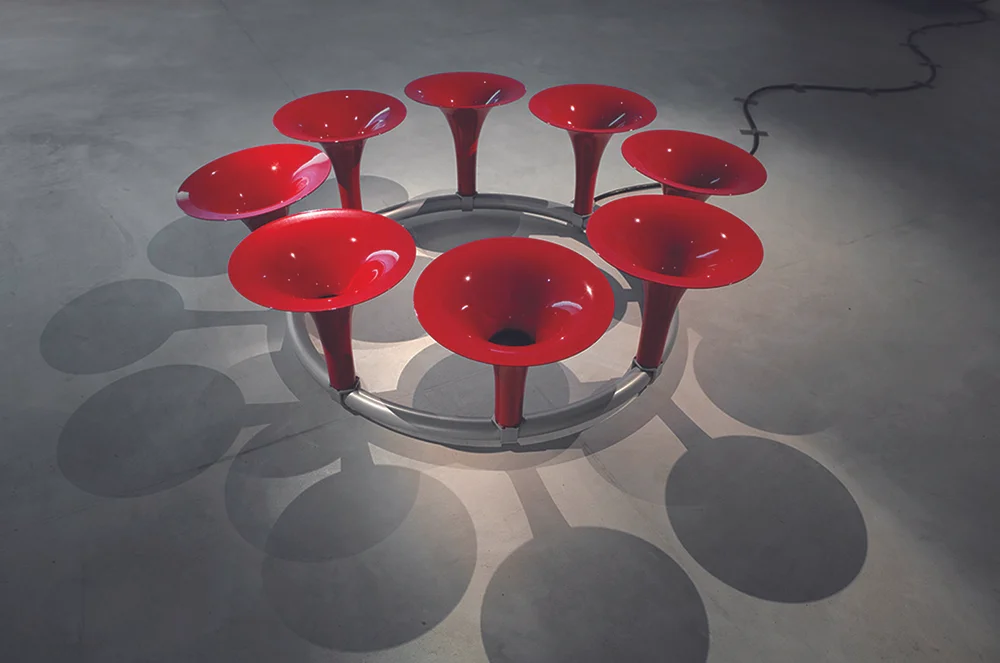   Fulbright-Wallace Arts Trust Award Winner  Phil Dadson,  OCTET , 2014, Spun aluminium, stainless steel, 8 channel audio, 1200 (diameter) x 650mm 