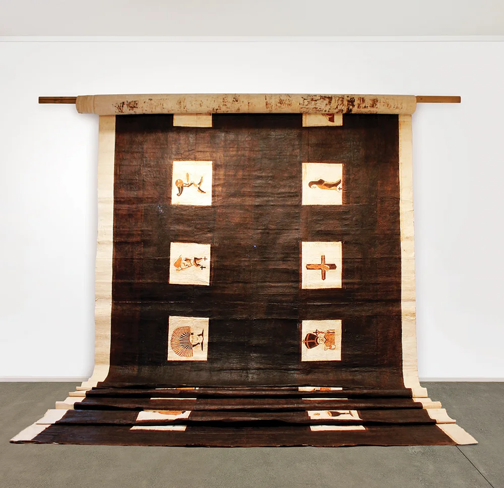   The Wallace Arts Trust Paramount Award Winner  Visesio Siasau,  Tongan Tapa Cloth , 2014, Tongan customary pigments and dye on bark cloth, 4,040 x 18,060mm 