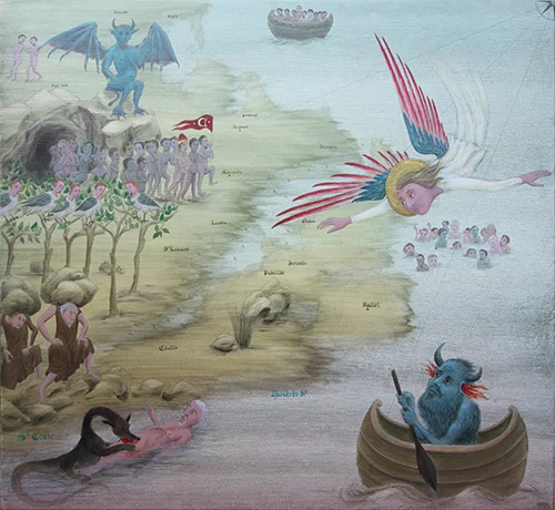   The Wallace Arts Trust Paramount Award Winner  Roger Mortimer,  Otago Harbour , 2014, Acrylic ink on canvas, 600 x 650mm 