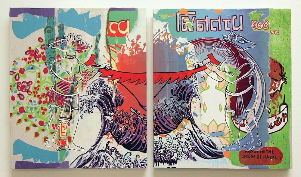   Second Runner-up Award Winner  Tessa Laird,  Demonological , 2012, Screenprint and linoprint, gouache, 700 x 300mm 