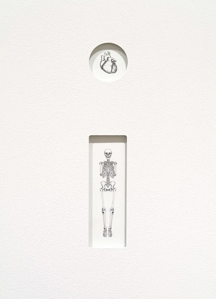   Second Runner-up Award Winner  Liyen Chong,  I Am Here and There , 2007, Artist hair embroidered on acrylic-backed cotton, framed in black lacquered MDF construction, 1140 x 400 x 1665mm 