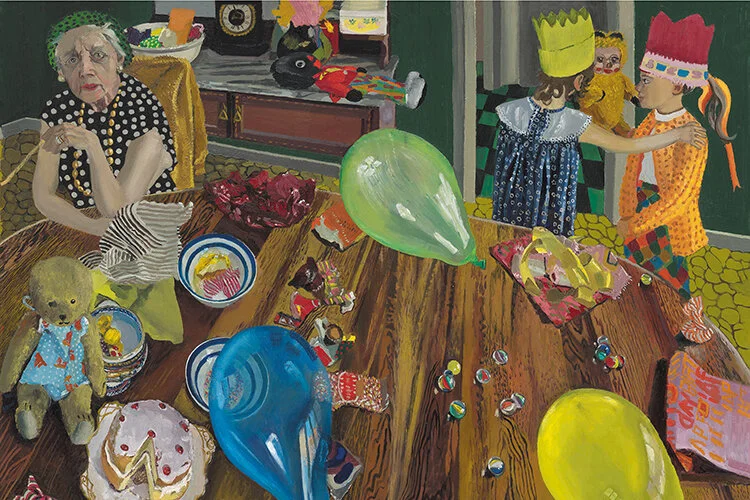 Jacqueline Fahey,  The Birthday Party,  1974, Oil on board, Victoria University of Wellington Art Collection.