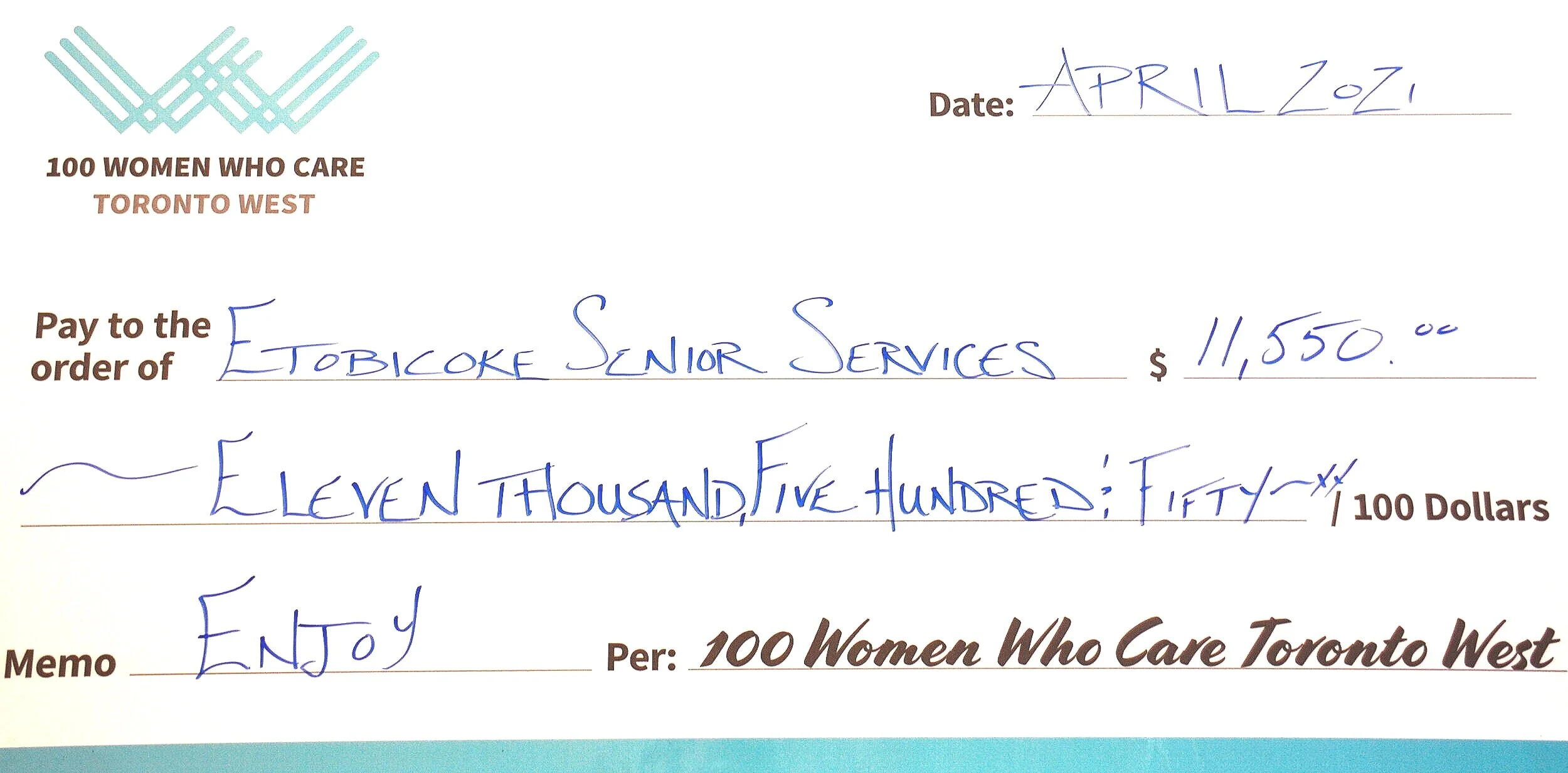 Cheque Presentations — 100 Women Who Care Toronto West