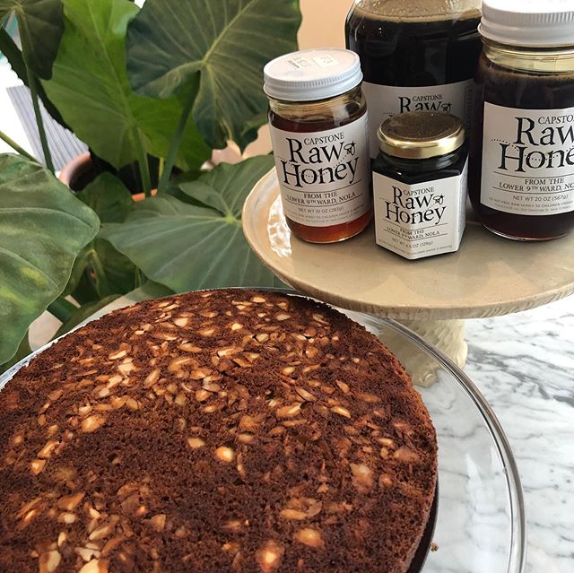 David w Capstone brought us more honey today so we rushed to make Honey Cake! Spiced w Cardamon, clove and cinnamon, perfect w a cup of coffee or tea