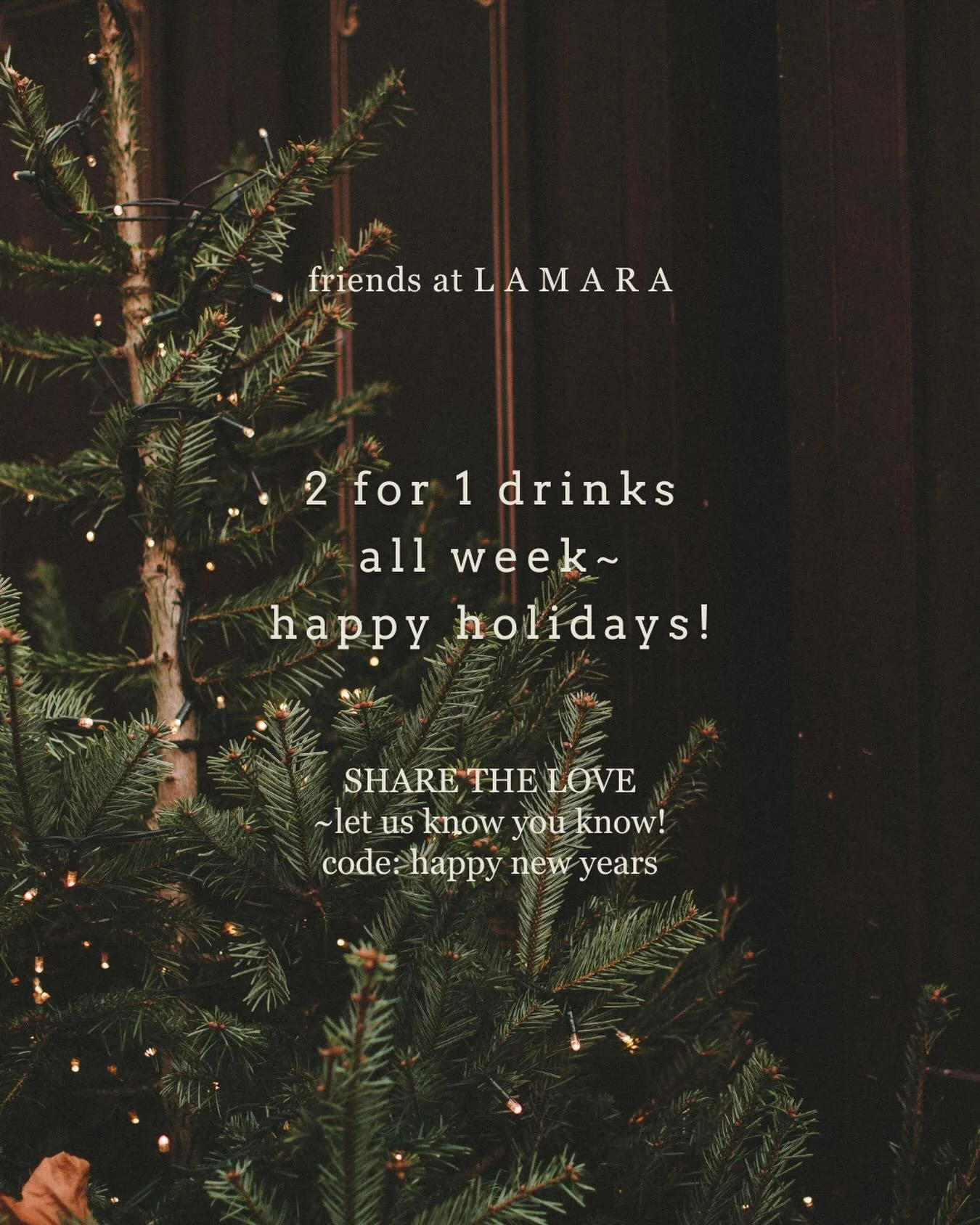Starting Dec 22 thru NYE, we want y&rsquo;all to make some plans to see your friends before the year is up.  Life is definitely better when socializing vs sitting at home over the holidays. Heads up~ this is only for use when you dine in.