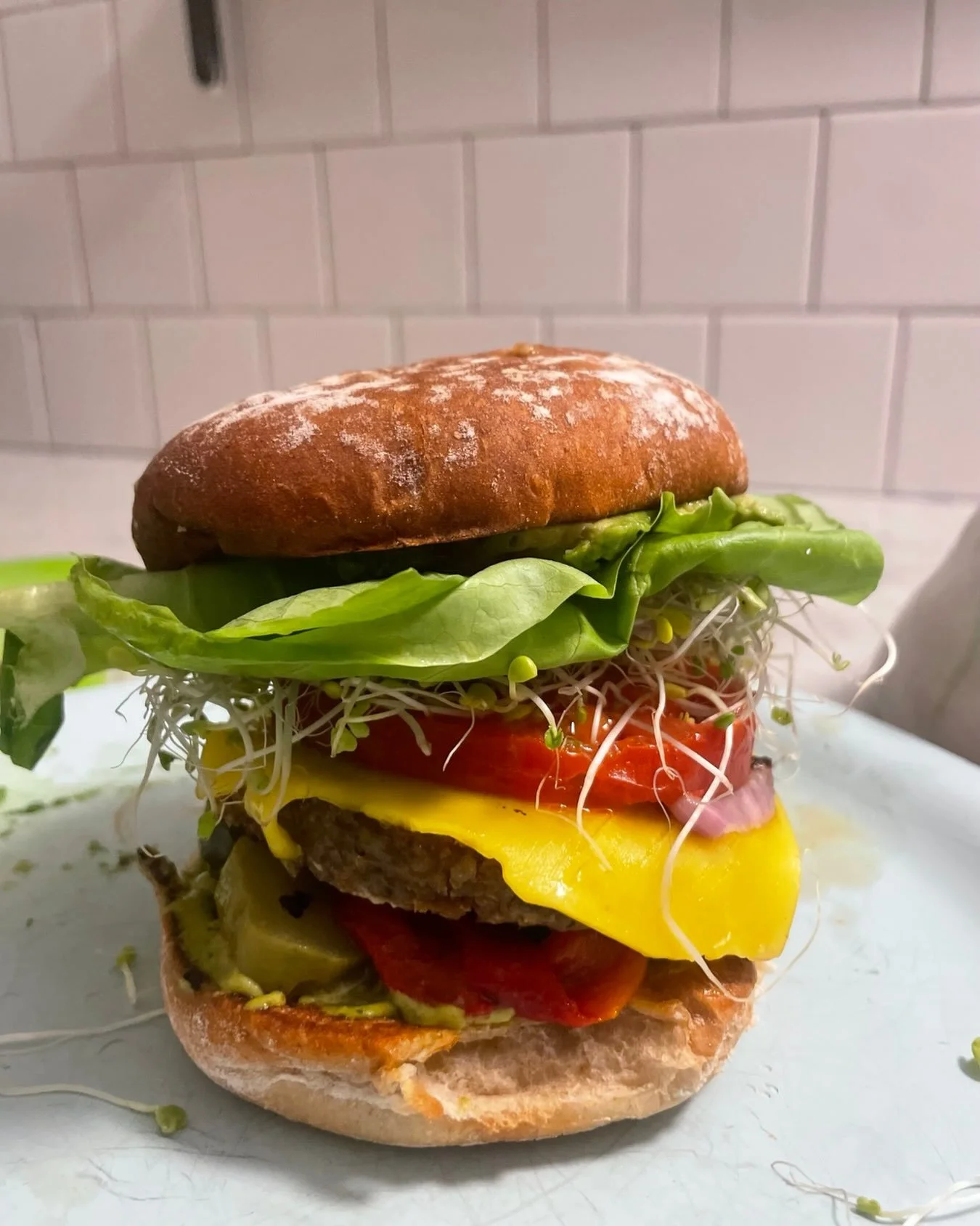 PSA: our veggie burger contains the equal amount of protein as ground beef, without the animal cruelty, food costs in raising the cattle and of course no saturated fats! And its made with real food~ whole legumes (high fiber), walnuts (omega 3), mush