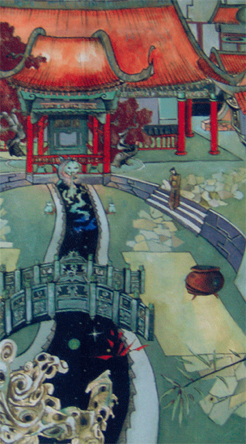 temple sur un monde flottant