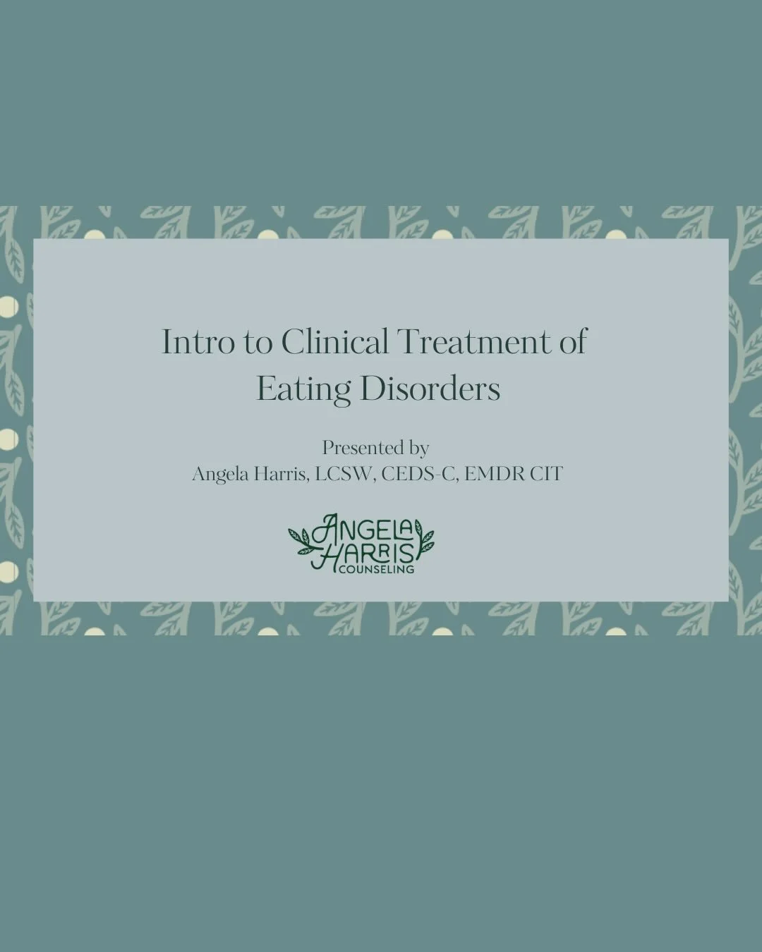 Thanks to everyone who joined my Introduction to Clinical Treatment of Eating Disorders Training! We had a great time discussing diagnostic criteria, health at every size and anti-diet approaches, common misconceptions of eating disorders, and medica