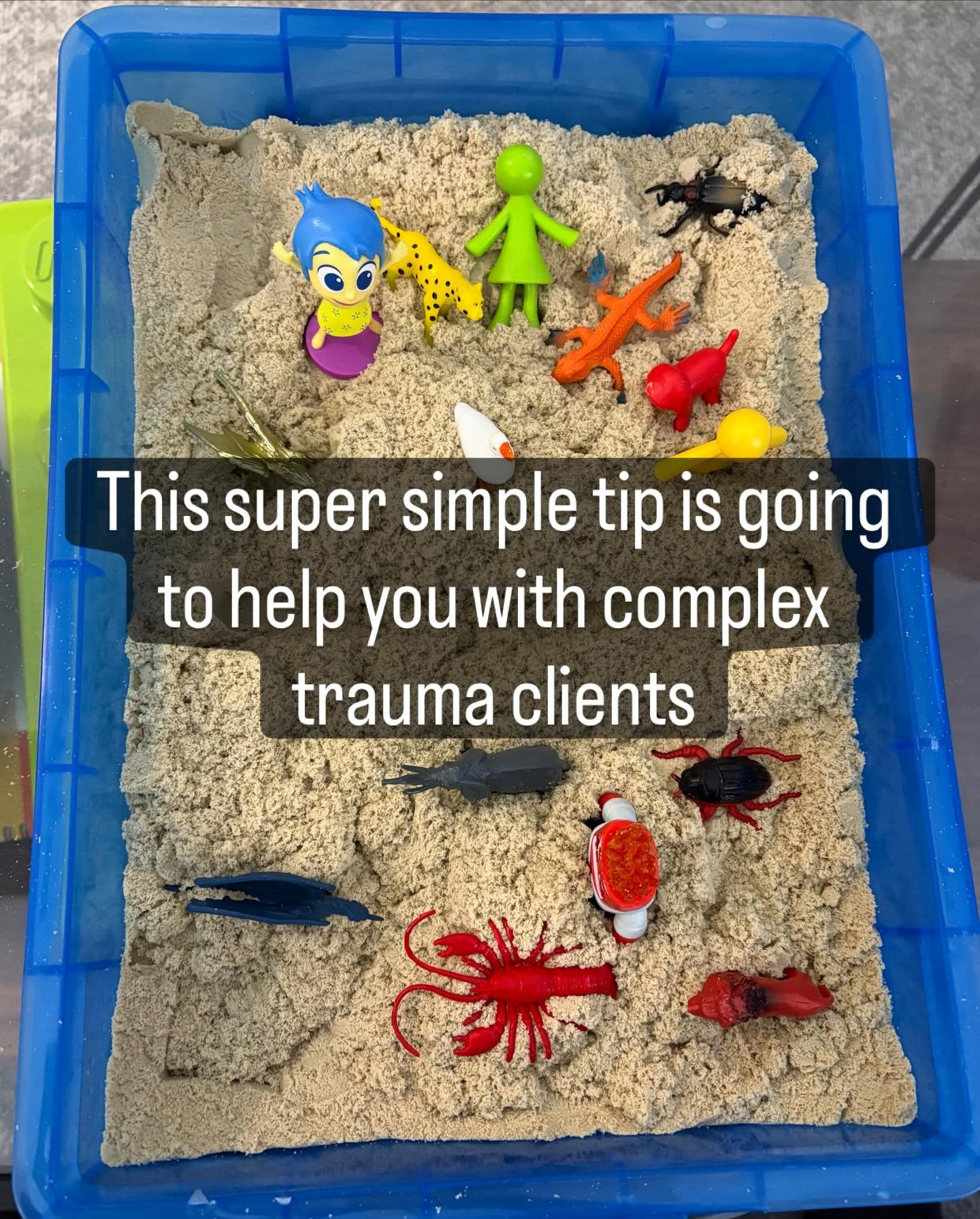 This super simple tip is going to help you with complex trauma clients

Pull out the sand tray and ask them to set up their family dynamic

You&rsquo;d be amazed how much can be expressed nonverbally through those lil animals/people/whatever you have
