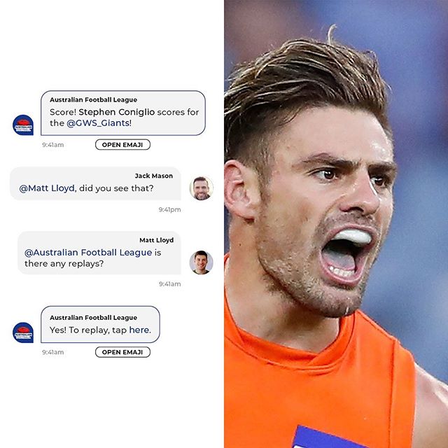 AFL Fans!
Messaging with mates + AFL + Sports Bet - Live updates and odds while watching the game.

What&rsquo;s your team emaji (emojis with intelligence)? We built the platform, sign up now for free!
Human Interaction Enhanced with AI #chatmaite #s