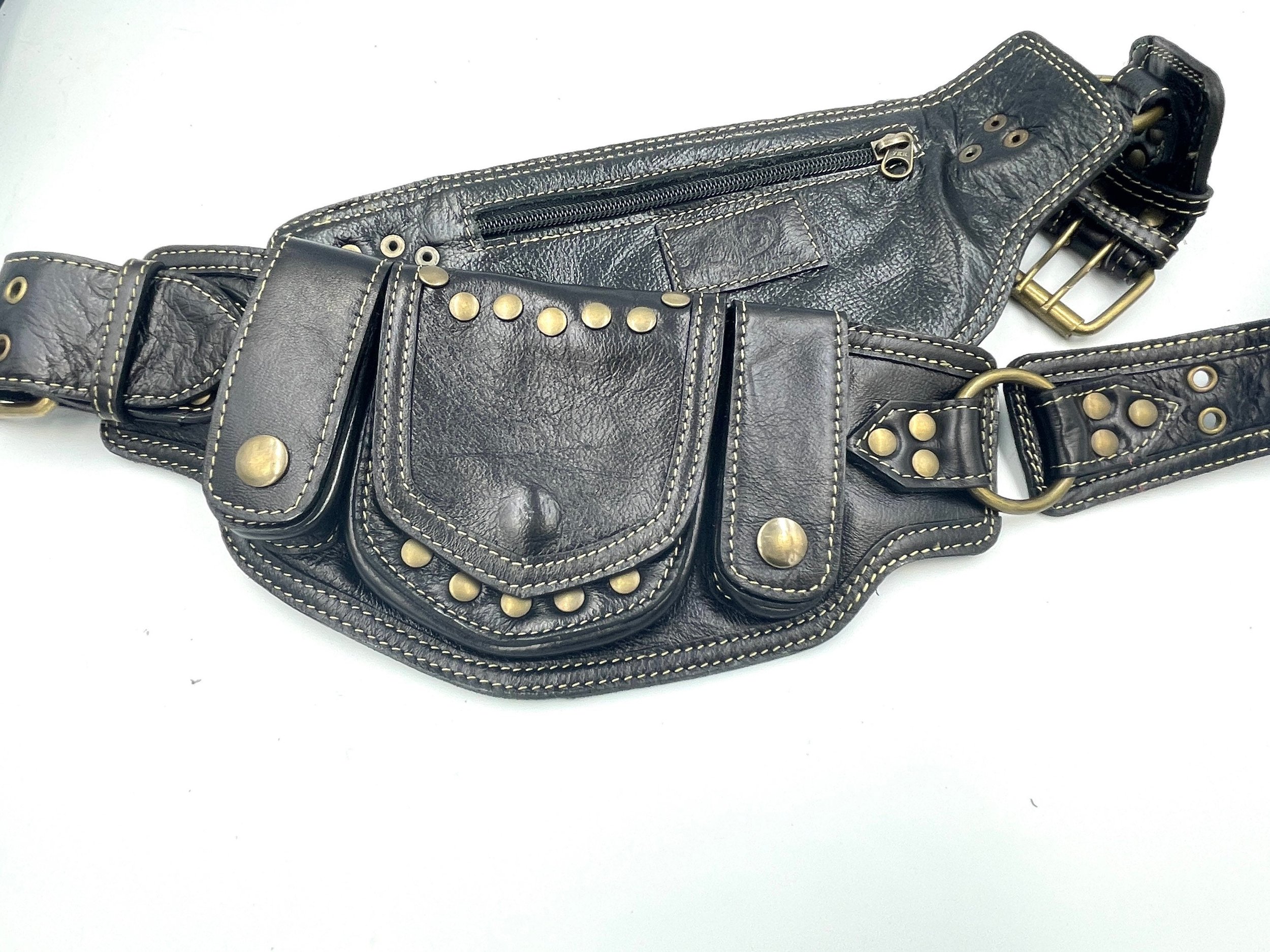 Black Leather Fanny Pack Leather Belt Bag Leather Pocket 