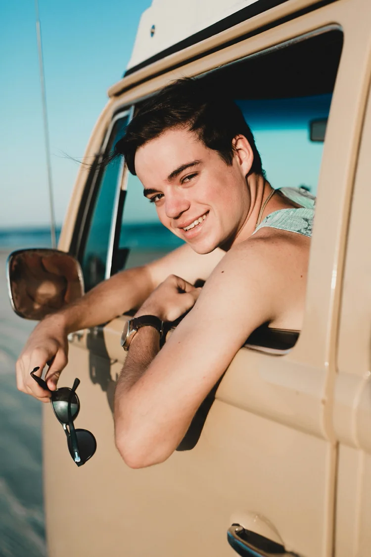 Galveston VW Bus Senior Portrait Photoshoot