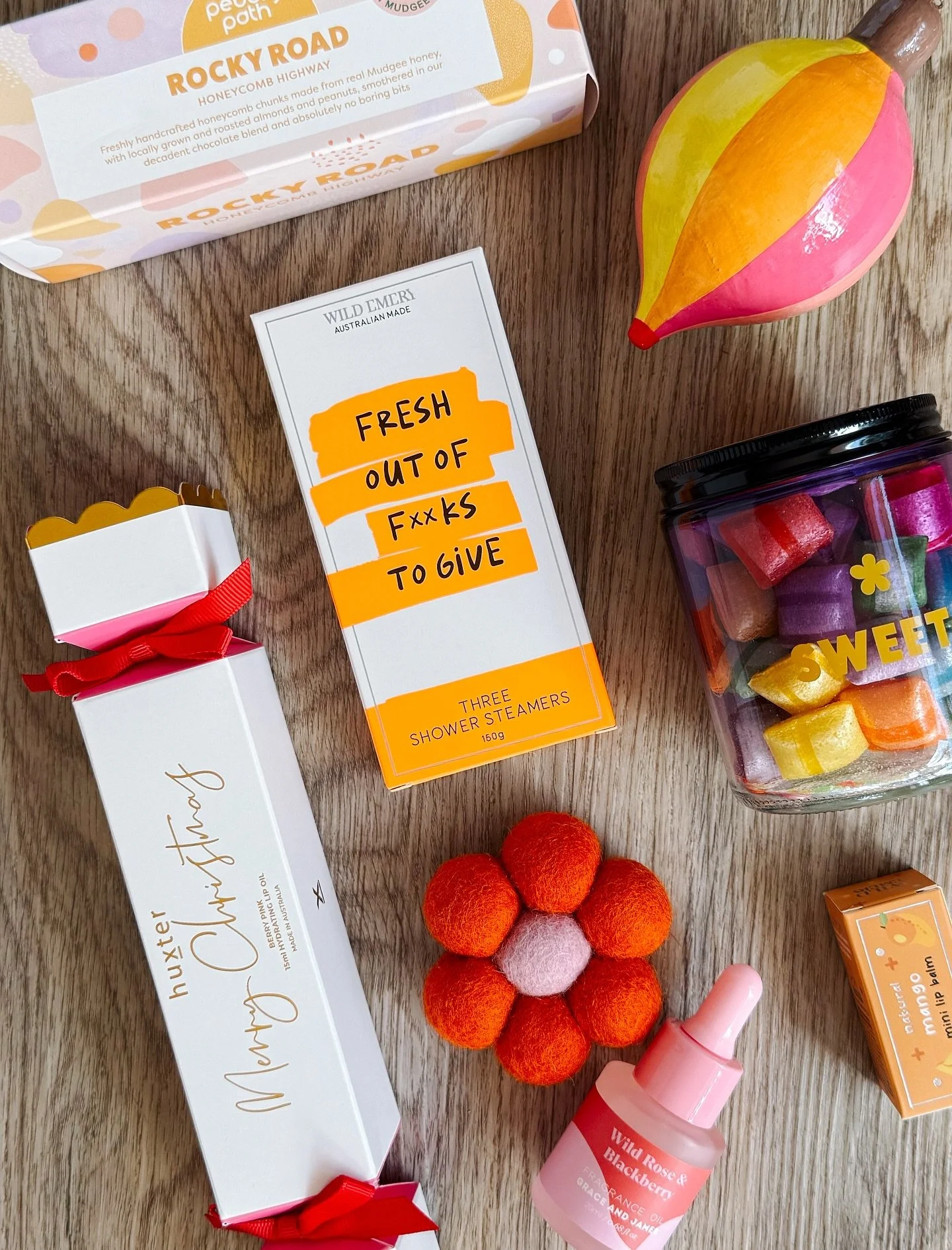 H A M P E R S.

Thanks for waiting patiently, FB fam &mdash; the HBB elves are working overtime right now. 🎄✨
We&rsquo;re talking late nights, a studio full of colour, products everywhere, and the two of us buzzing around trying to photograph and cu