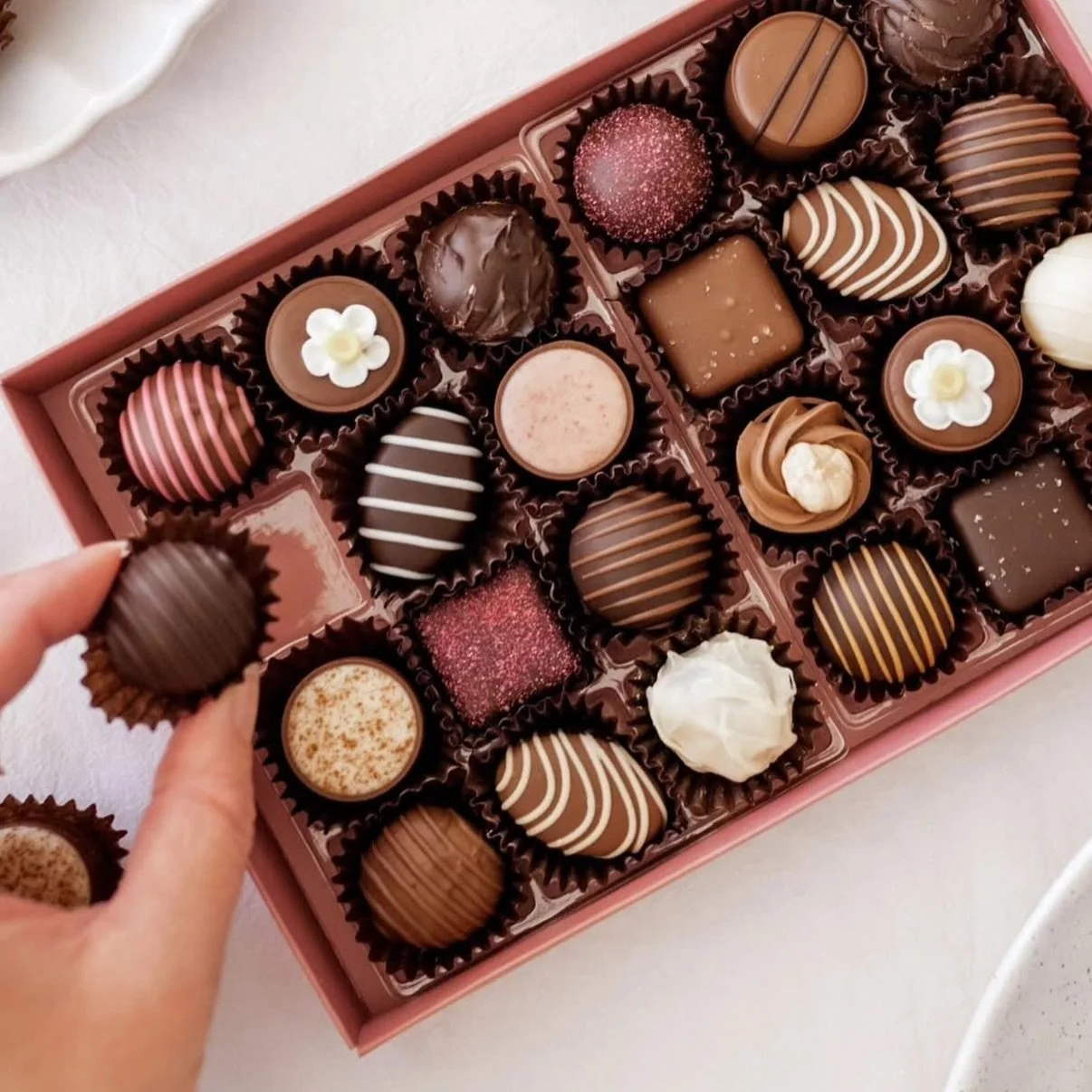 C H O C I L O 

A full box of handcrafted chocolates&hellip; and not a boring one in sight.

Silky milk.
Rich dark.
Creamy caramels.
Nutty pralines.
Little pops of pink.
A sprinkle of salt.
A drizzle of drama.

It&rsquo;s giving &ldquo;I have excelle