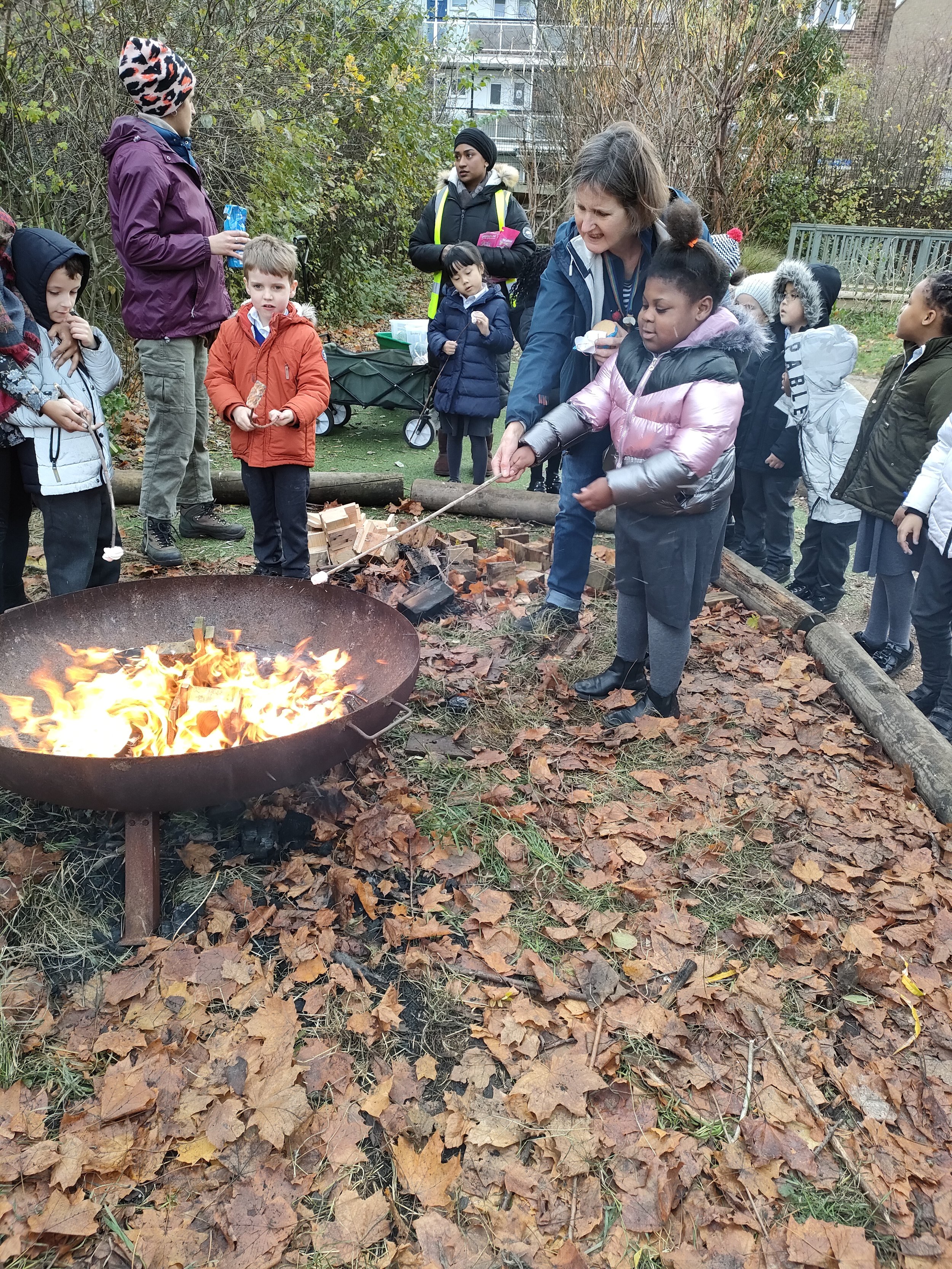 Making a fire in Forest School.