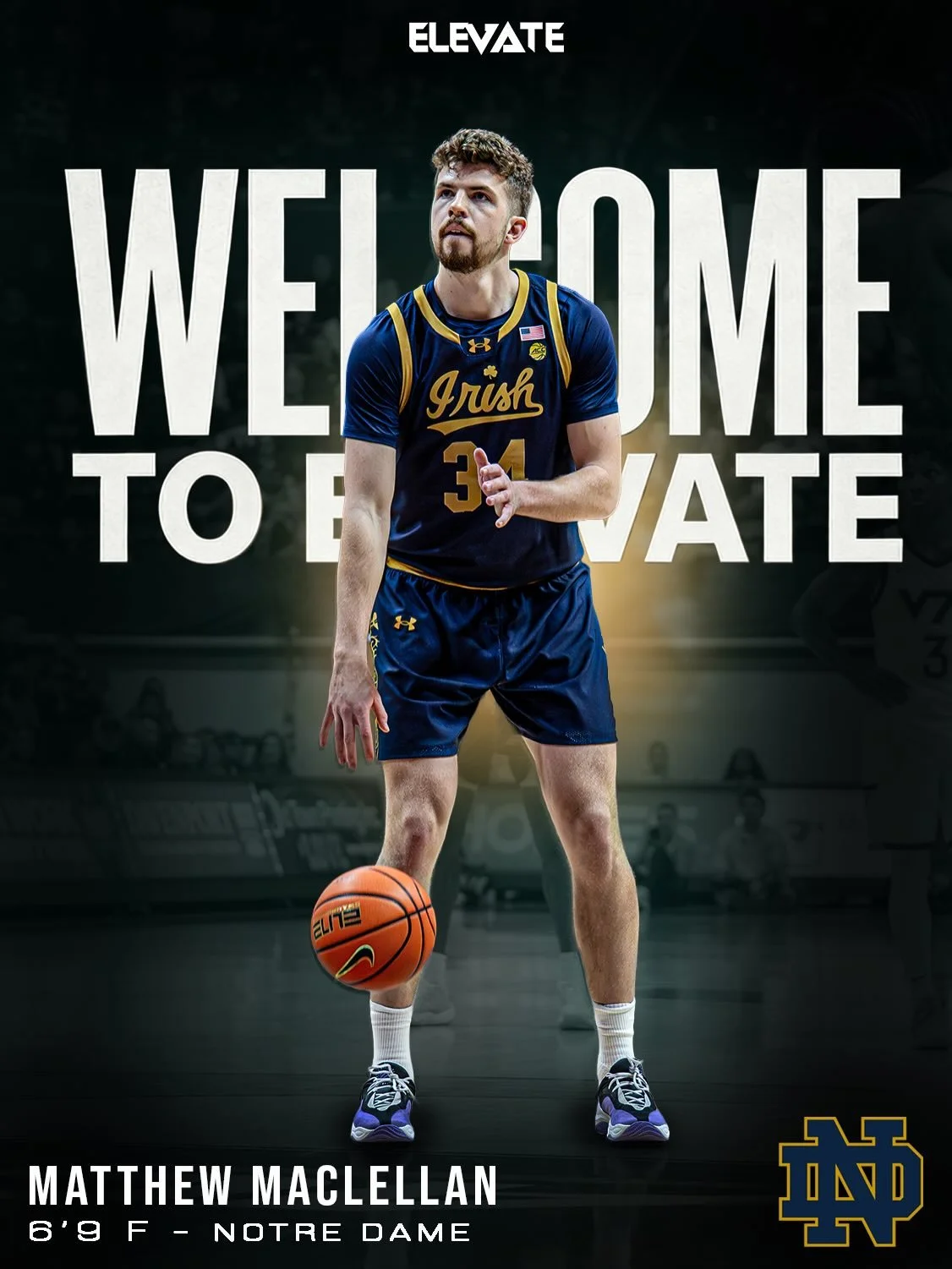 Elevate Sports Alliance is proud to welcome Matthew MacLellan, a 6&rsquo;9 Forward out of Notre Dame 🚀

@13mattmac is a crafty and explosive finisher inside. With excellent footwork and soft touch around the rim, he&rsquo;s difficult for defenders t