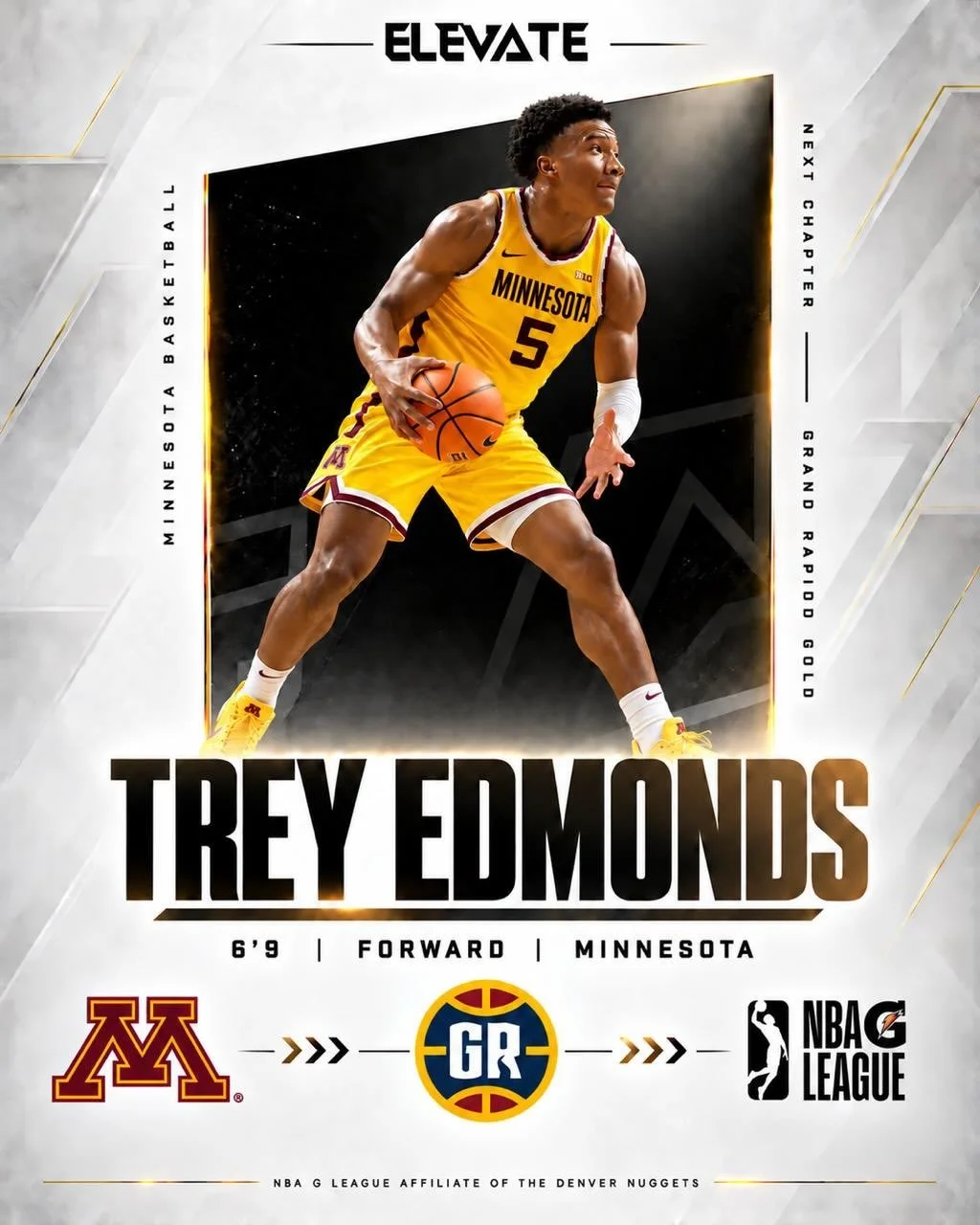 Year 2. New stage. 🏀

From overseas to the Denver Nuggets system. Trey Edmonds has arrived in Grand Rapids and is joining the Gold after a strong rookie campaign in Europe. He earned every step, and he&rsquo;s just getting started 📈