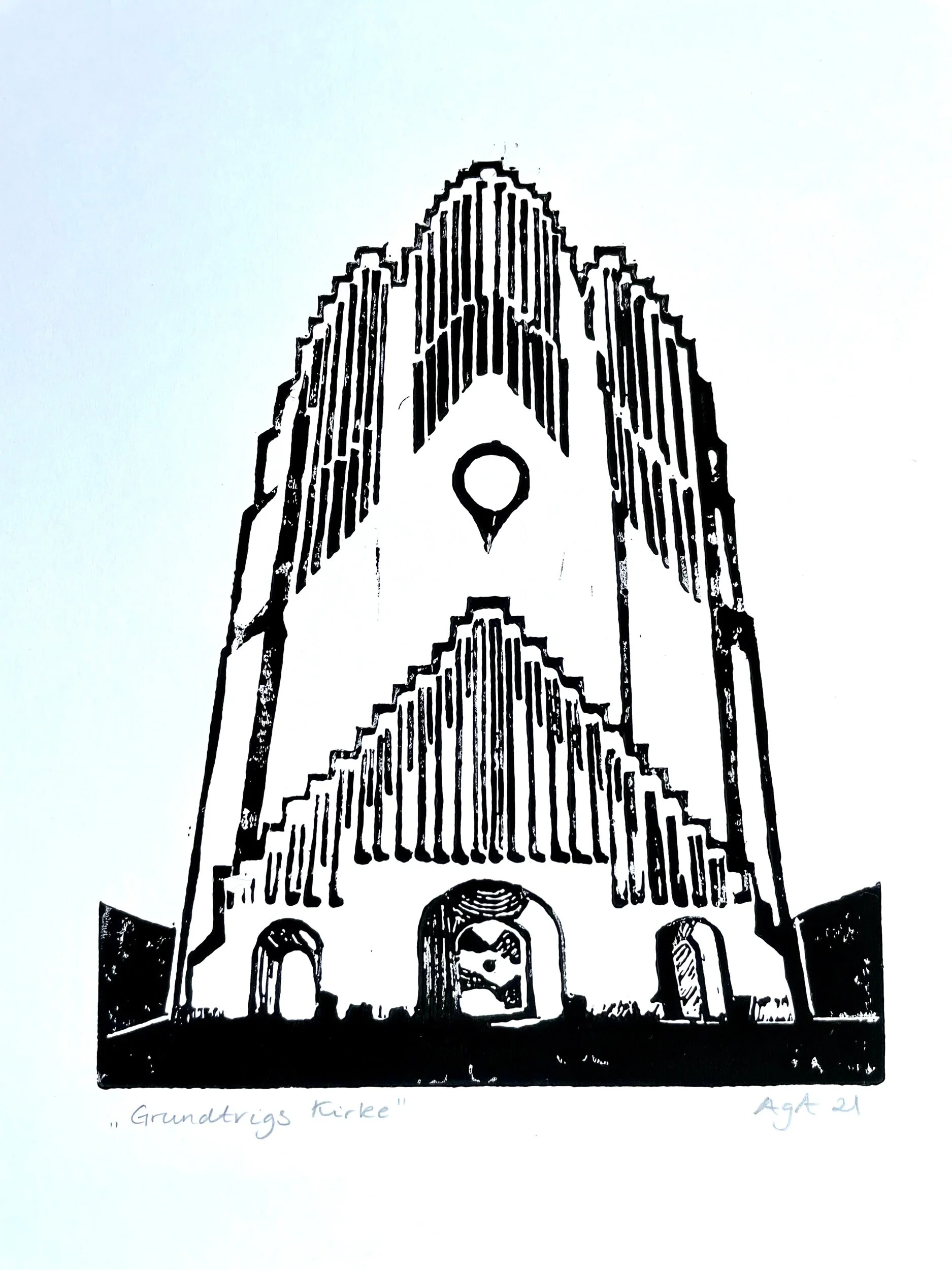 Grundtvigs KirkePris: 275 kr. u/ramme. Sort ramme.  A4 ramme: 425 kr. A4 ramme med passepartout  475 kr. A3 ramme med passepartout: 525kr.