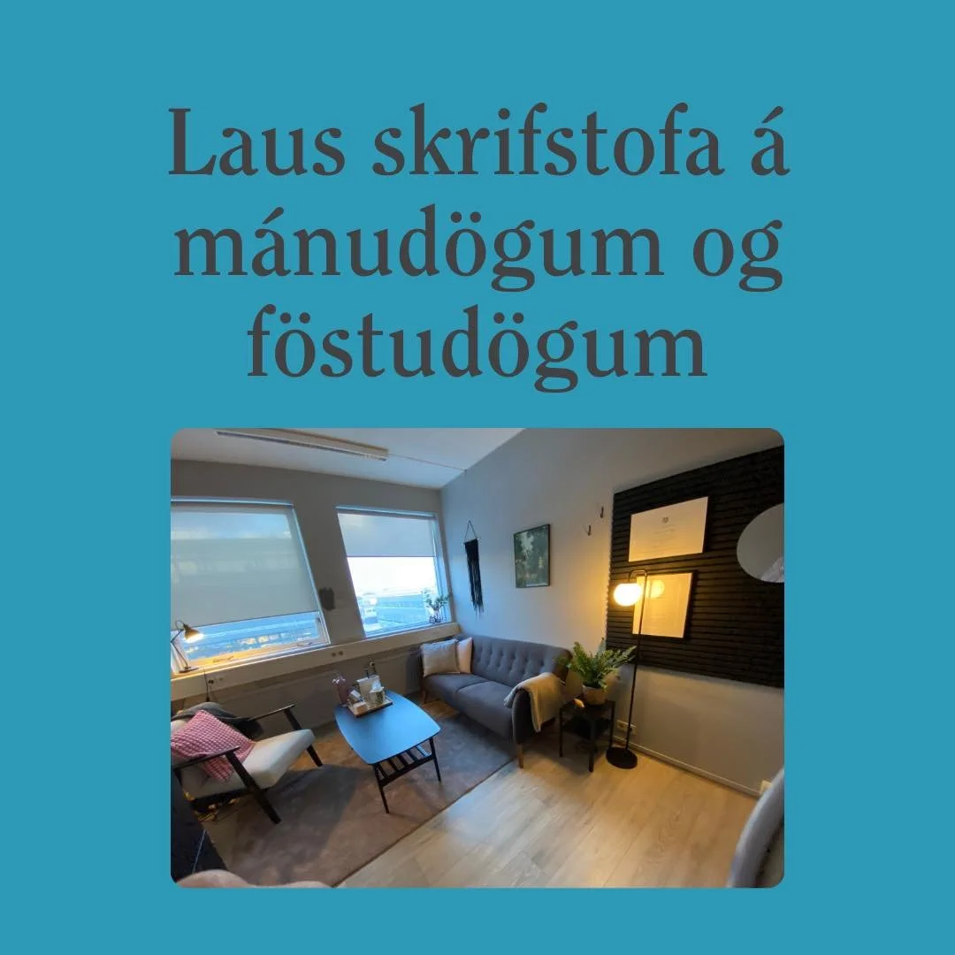 Laust viðtalsherbergi á mánudögum og föstudögum fyrir sálfræðing, geðlækni eða annað heilbrigðismenntað fólk. Rýmið er fullbúið með hú