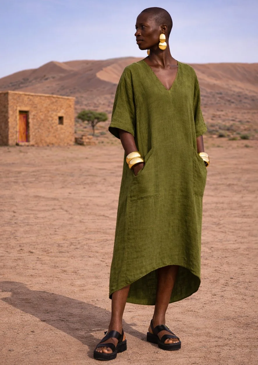 Arched Kaftan Dress Olive.jpg