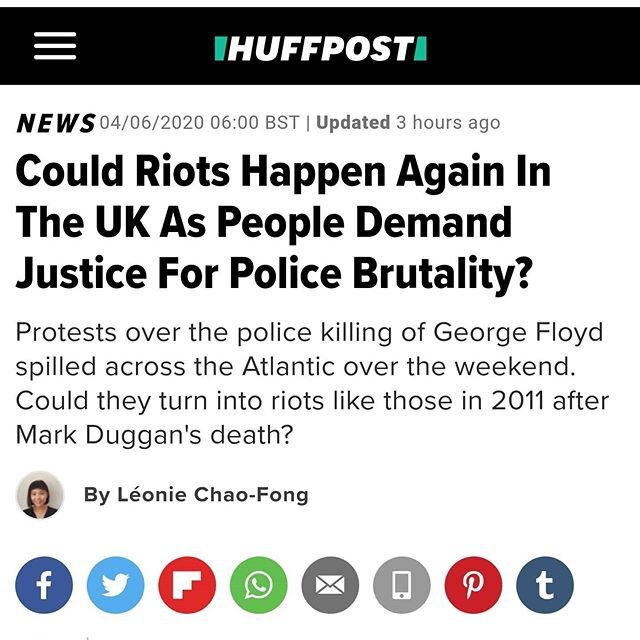 &ldquo;There&rsquo;s a mixture of anger and frustration and hurt and fear. There&rsquo;s the sense that it could happen to any of us.&rdquo; Yolanda Lear from @hackney_account speaking to @huffpostuk 👏👏✊🏾✊🏾🔫🔫 #blacklivesmatteruk #RIPGeorgeFloyd