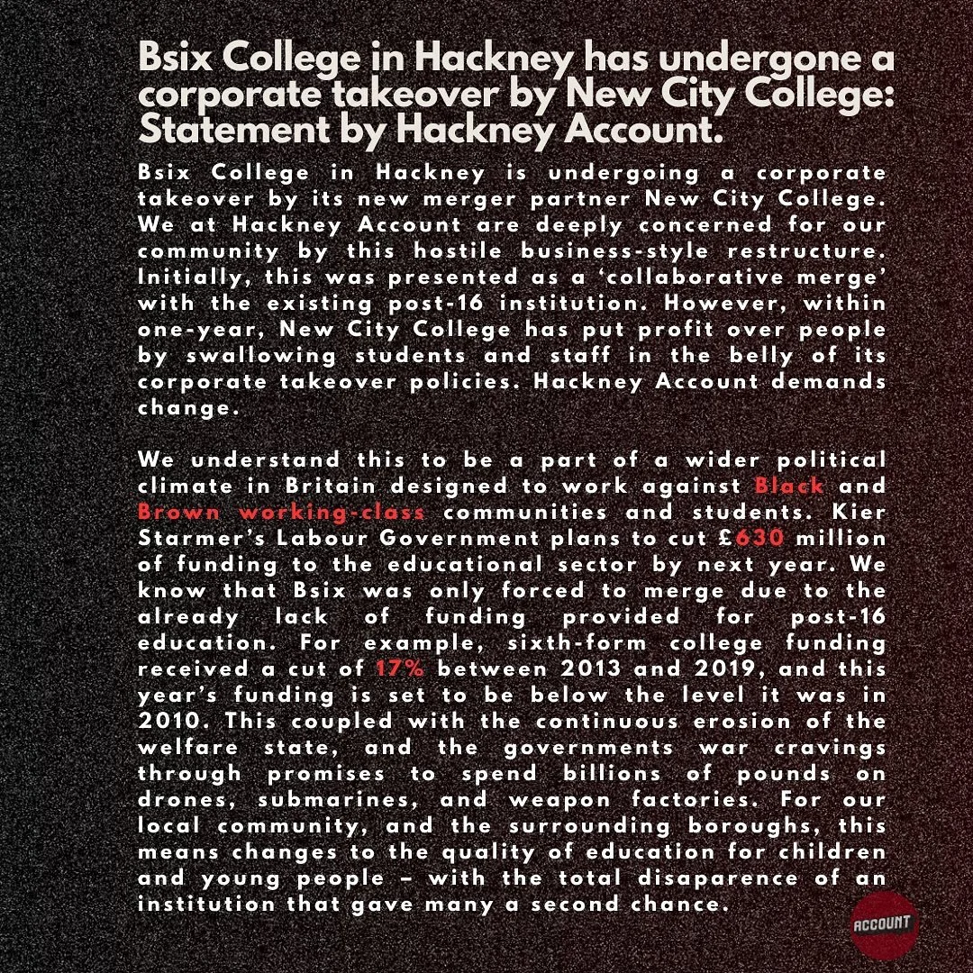 🚨Our Statement of the Corporate Takeover of Bsix Sixth Form College by New City College. 🚨