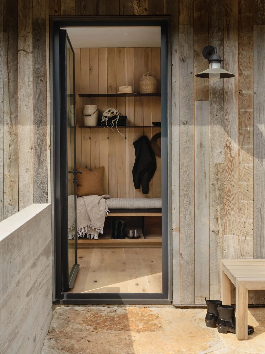 Contemporary sophisticated minimalist residential house interior with natural stone and wood 